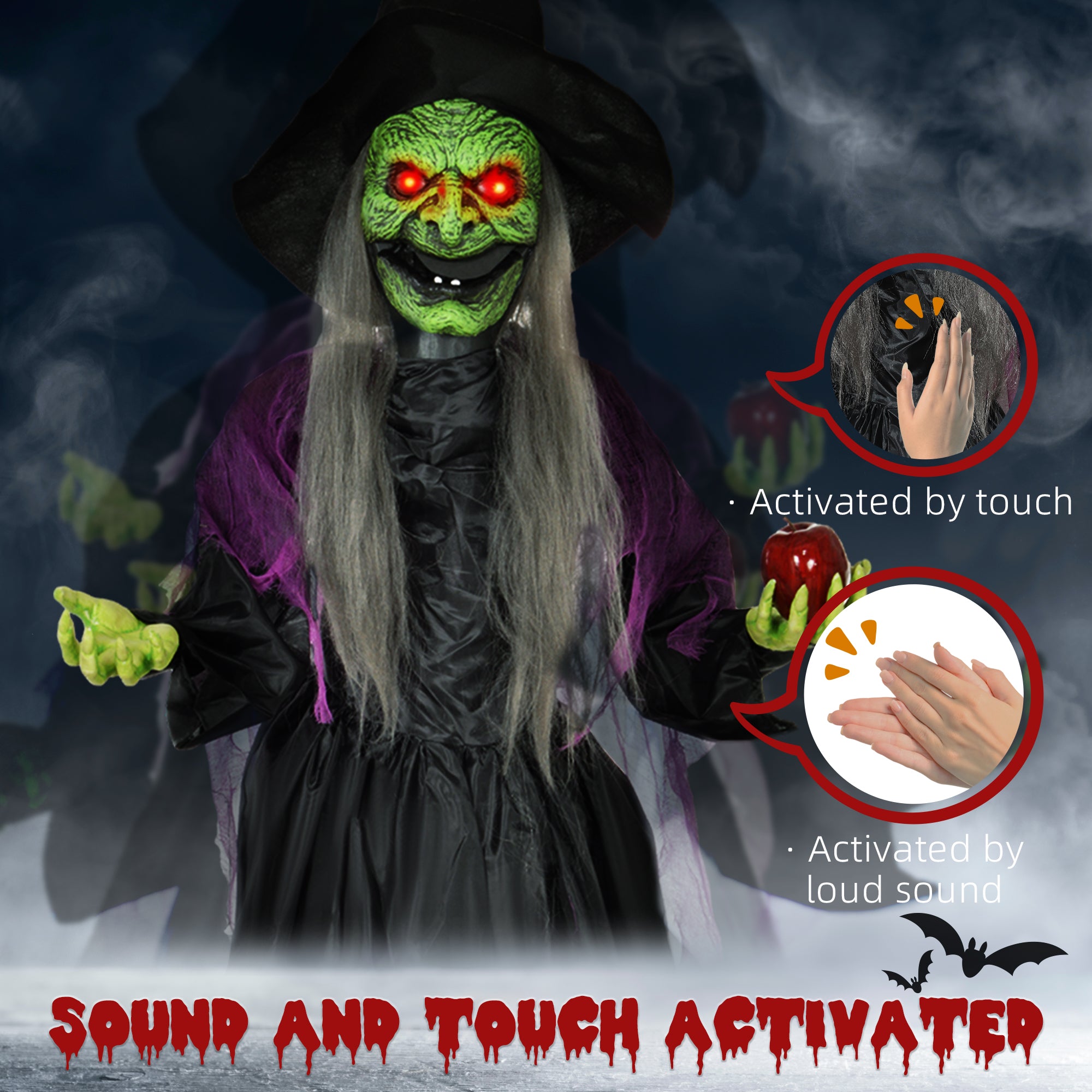 5.9' Animatronic Halloween Witch - Sound & Motion Activated-Home Furnishings > Holiday & Seasonal > Halloween Decorations-DECOROLALA