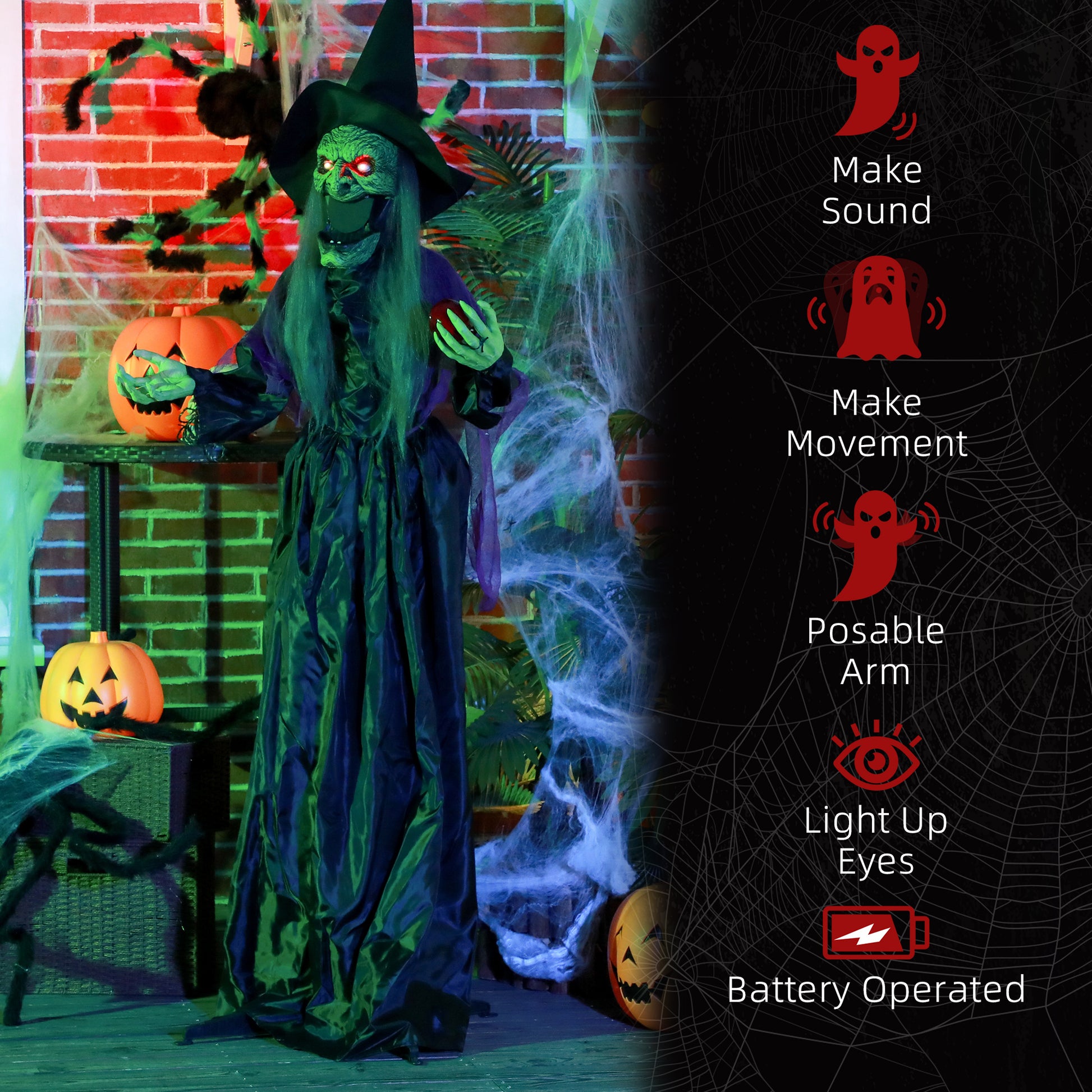 5.9' Animatronic Halloween Witch - Sound & Motion Activated-Home Furnishings > Holiday & Seasonal > Halloween Decorations-DECOROLALA