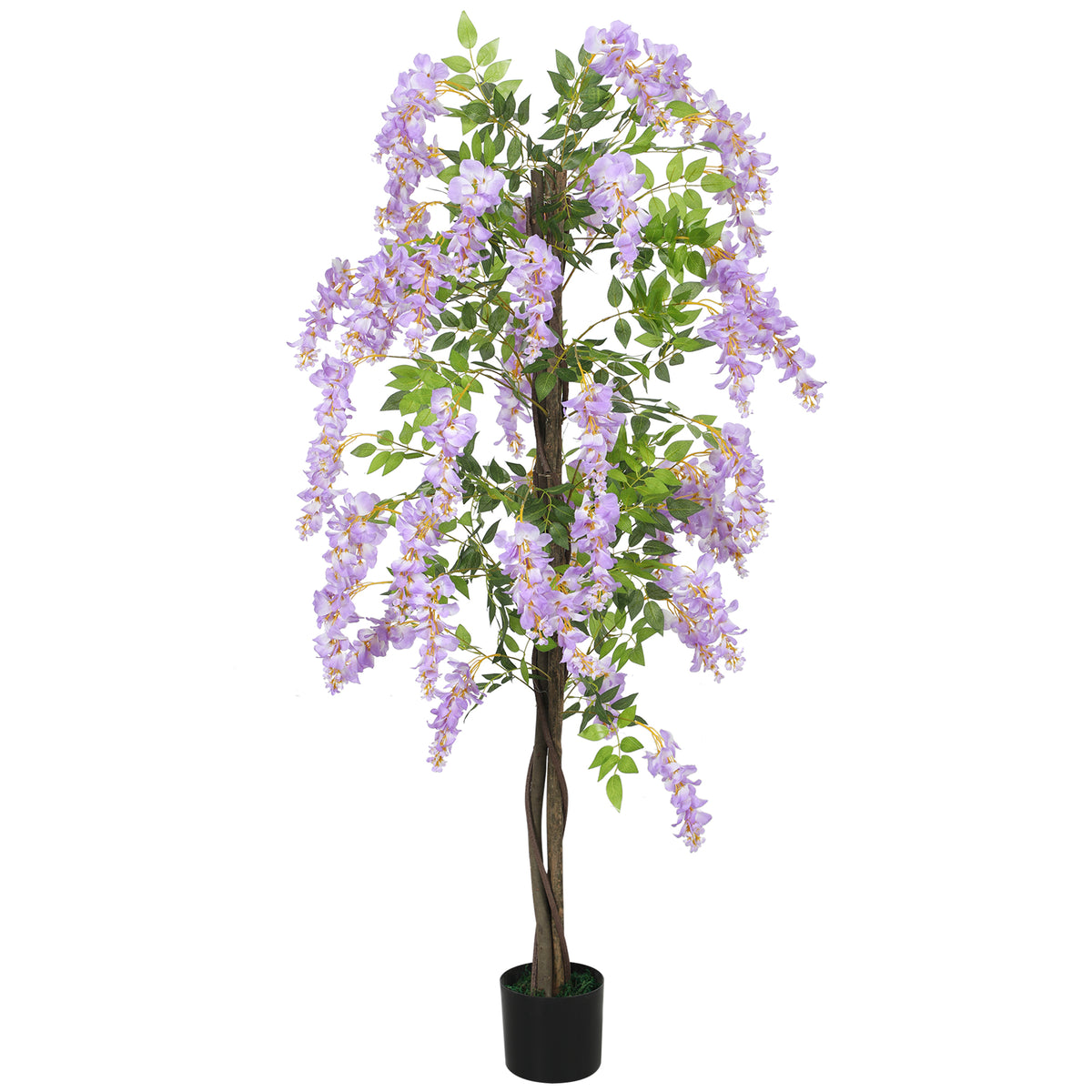 5.9FT Fake Wisteria Tree with Natural Wood Trunk, Artificial Plant in Nursery Pot, Greenery Tall Faux Floor Plant Purple-Artificial Trees-DECOROLALA