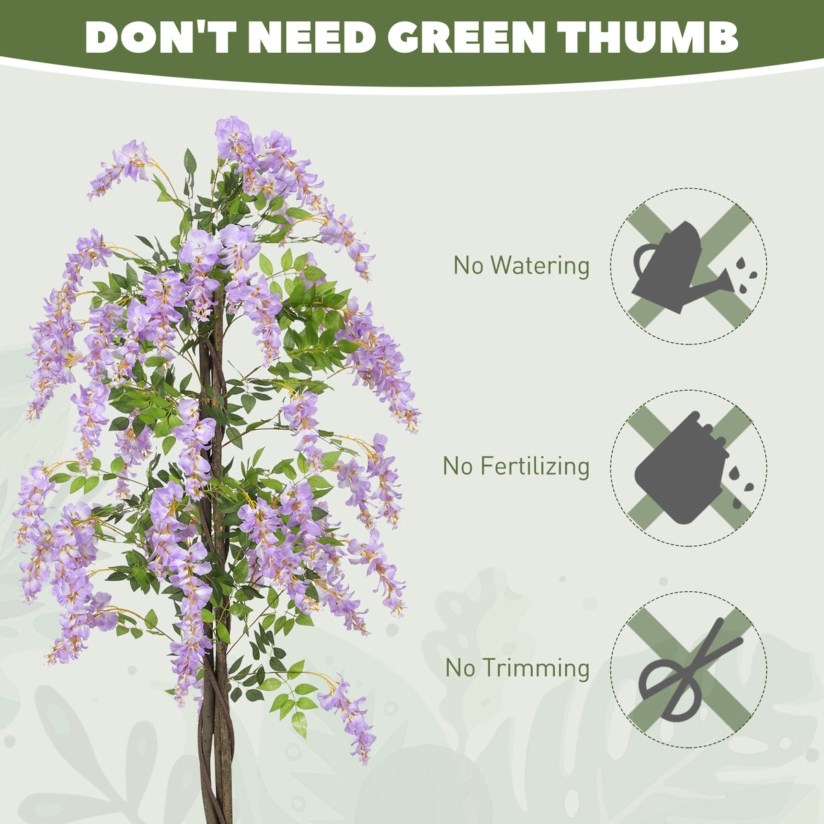 5.9FT Fake Wisteria Tree with Natural Wood Trunk, Artificial Plant in Nursery Pot, Greenery Tall Faux Floor Plant Purple-Artificial Trees-DECOROLALA