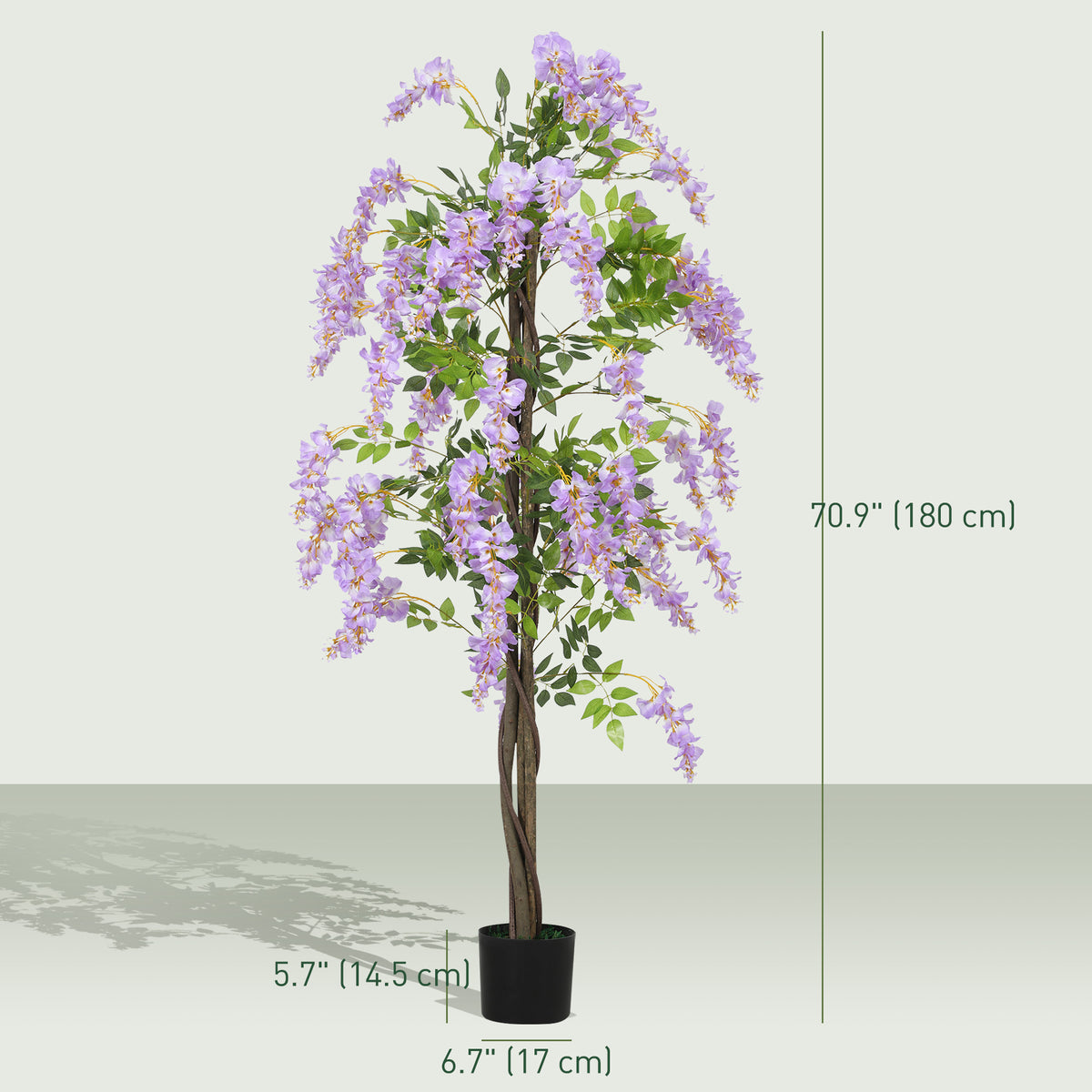 5.9FT Fake Wisteria Tree with Natural Wood Trunk, Artificial Plant in Nursery Pot, Greenery Tall Faux Floor Plant Purple-Artificial Trees-DECOROLALA