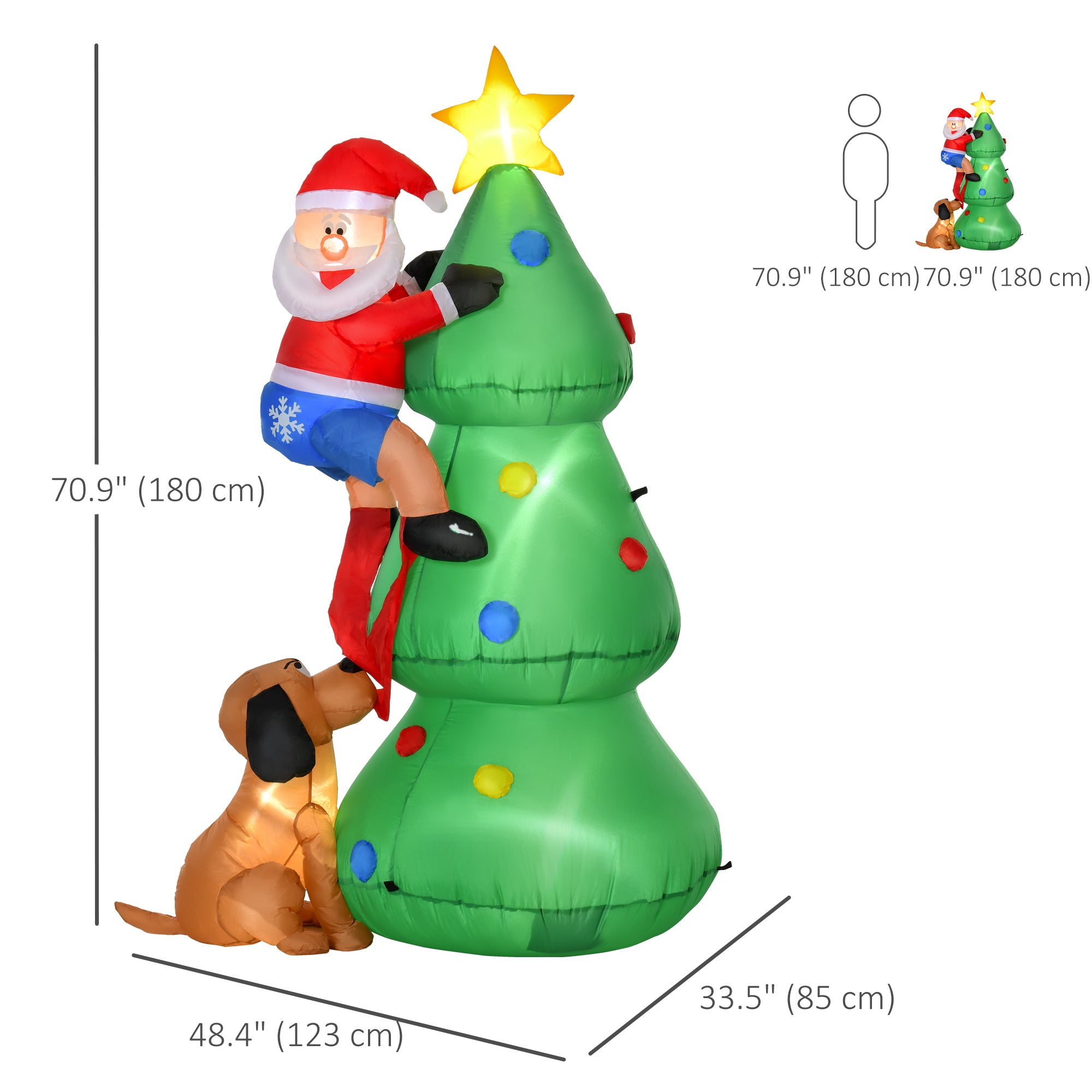 5.9ft Inflatable Christmas Tree, Santa Claus, Dog, LED Lights, Indoor, Outdoor, Home, Garden, Lawn, Decoration-Home Furnishings > Holiday & Seasonal > Christmas Decorations > Christmas Inflatables-DECOROLALA