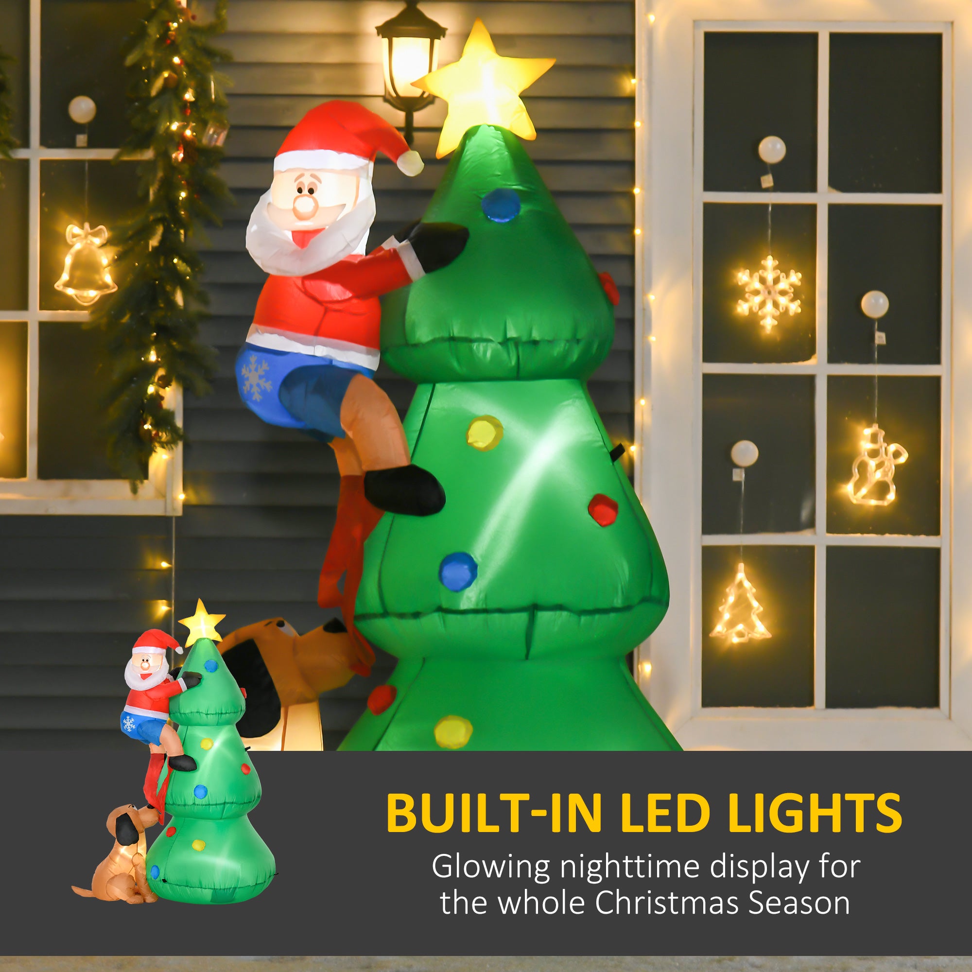 5.9ft Inflatable Christmas Tree, Santa Claus, Dog, LED Lights, Indoor, Outdoor, Home, Garden, Lawn, Decoration-Home Furnishings > Holiday & Seasonal > Christmas Decorations > Christmas Inflatables-DECOROLALA