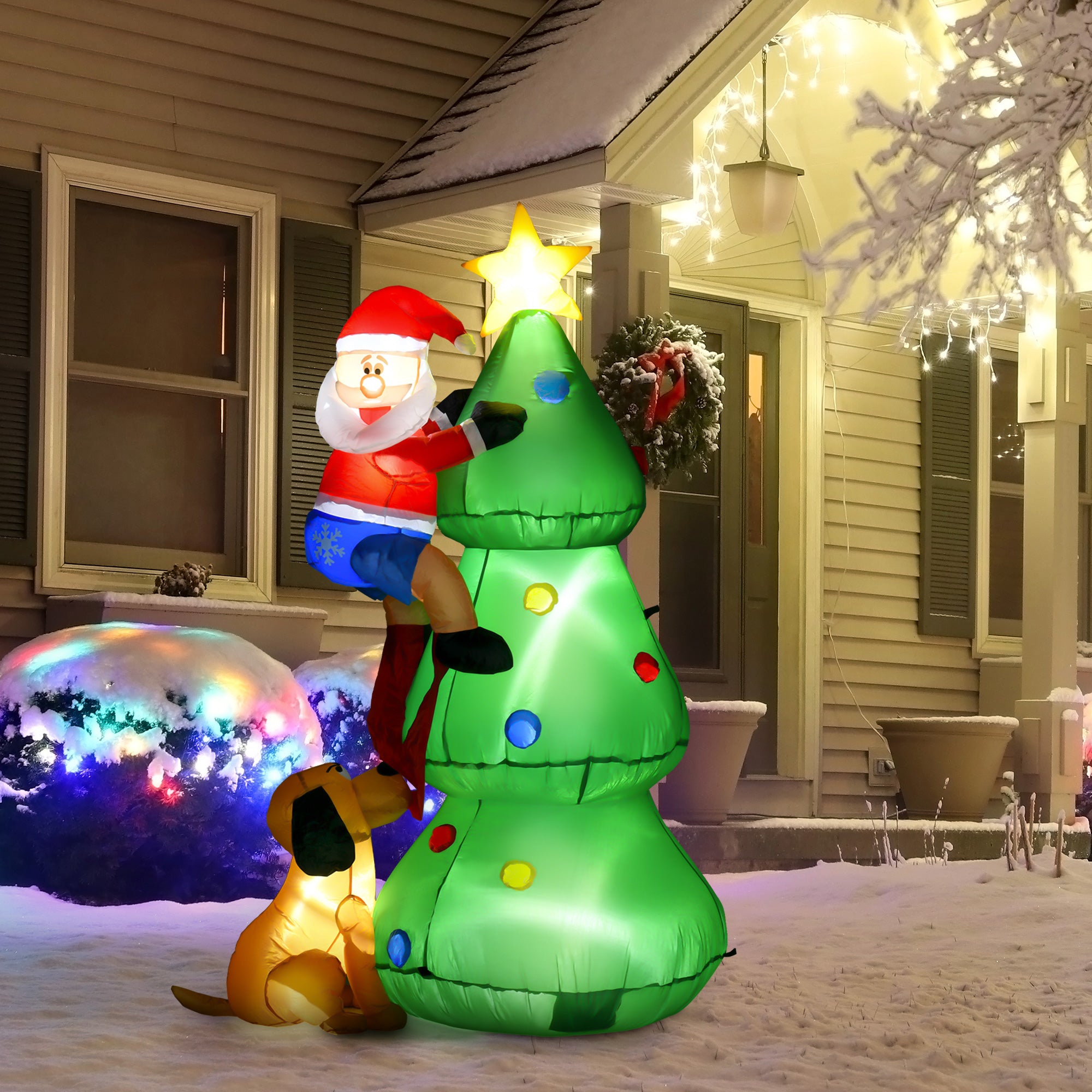 5.9ft Inflatable Christmas Tree, Santa Claus, Dog, LED Lights, Indoor, Outdoor, Home, Garden, Lawn, Decoration-Home Furnishings > Holiday & Seasonal > Christmas Decorations > Christmas Inflatables-DECOROLALA