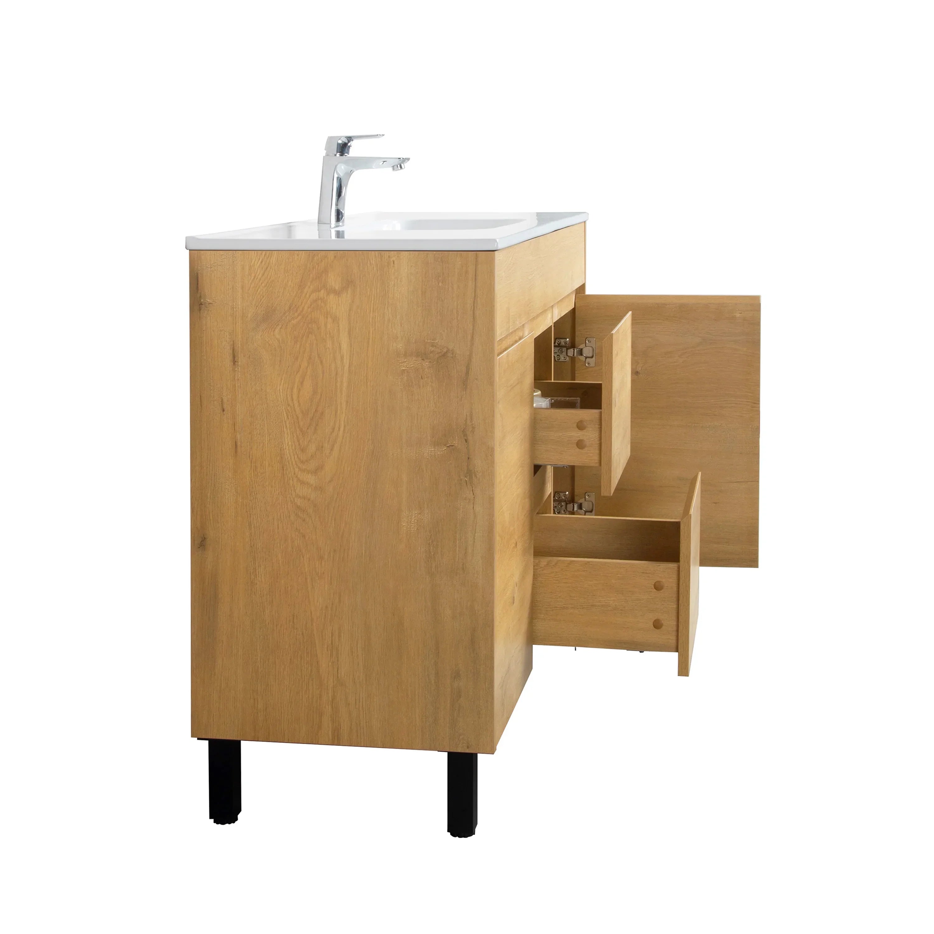 48" Frosted Oak Freestanding Bathroom Vanity with White Ceramic Countertop