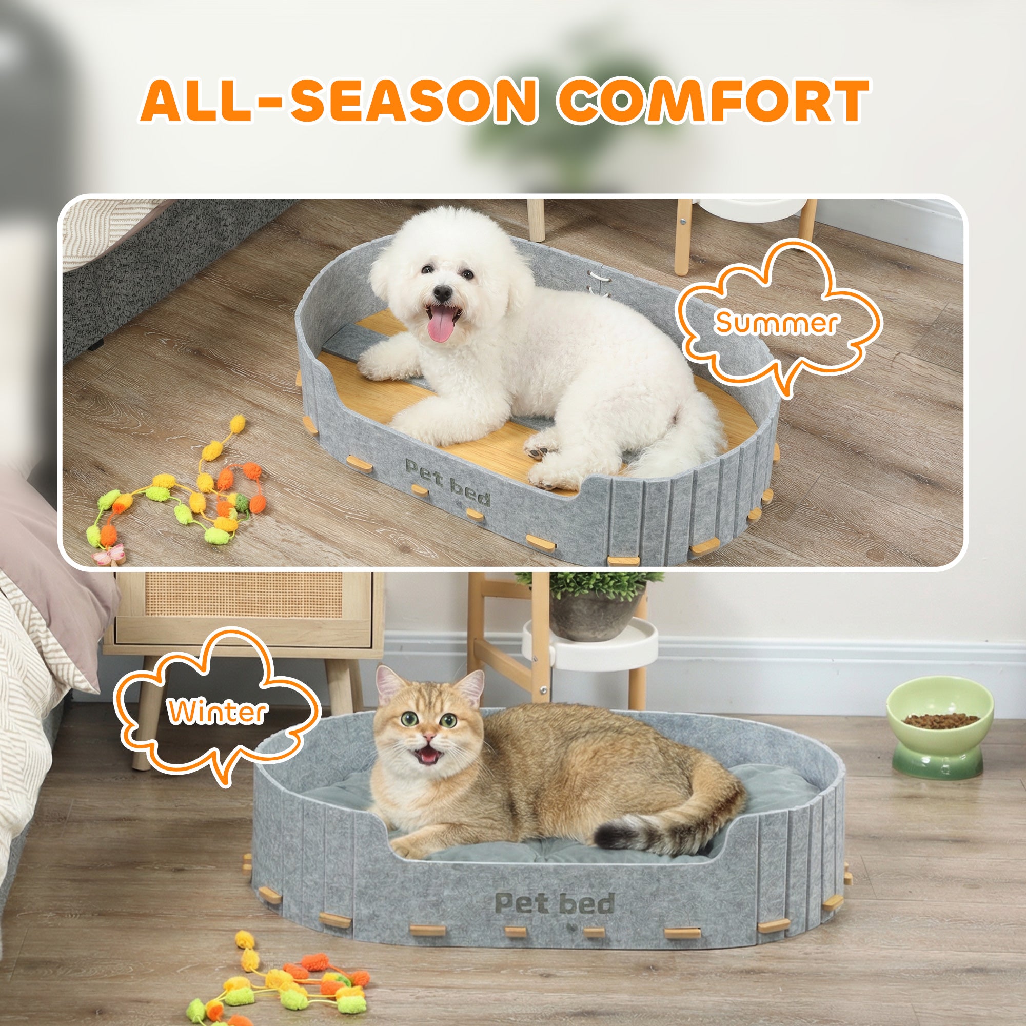 Dog Bed, Cat Bed with Washable Removable Cushion, Scratch-Resistant, Felt Cat Couch Sofa for Small Medium Dogs, Grey