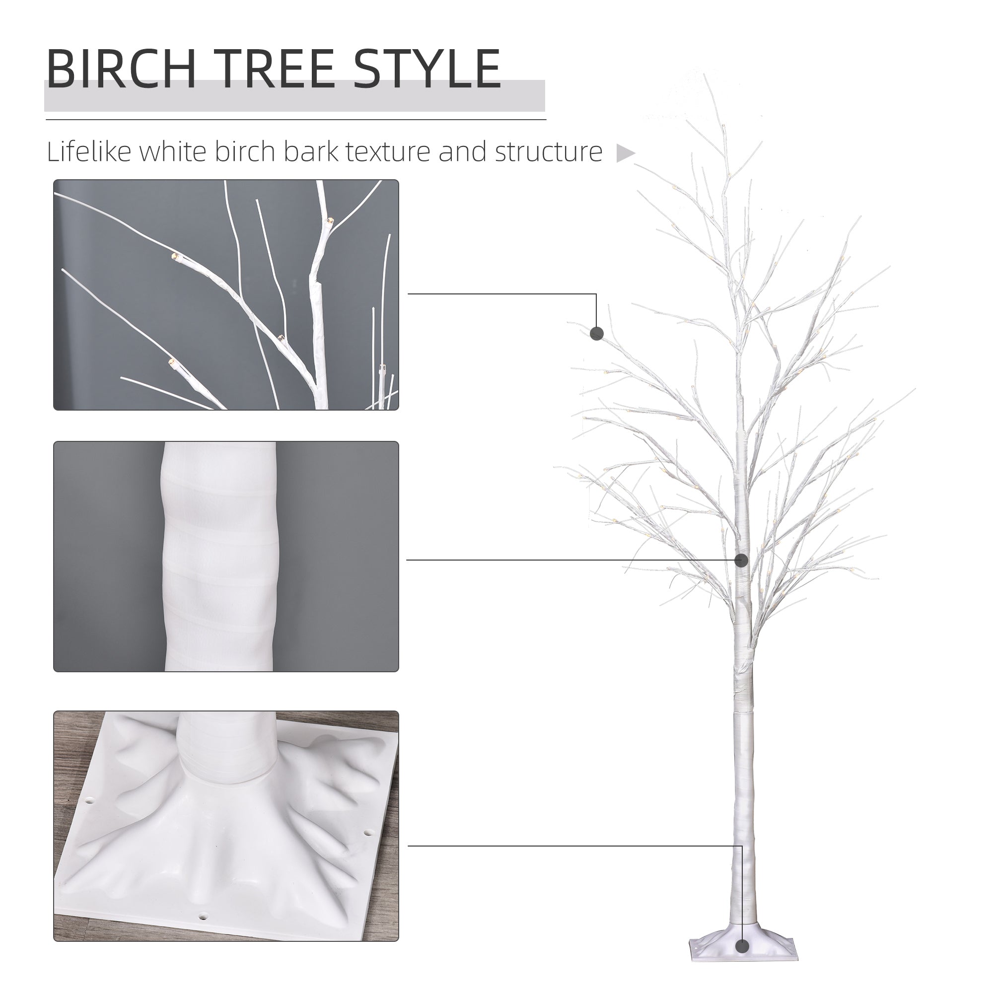 5ft Artificial Birch Tree Light - 58 LED 8 Modes White-Home Furnishings > Holiday & Seasonal > Christmas Decorations > Artificial Tree Light-DECOROLALA