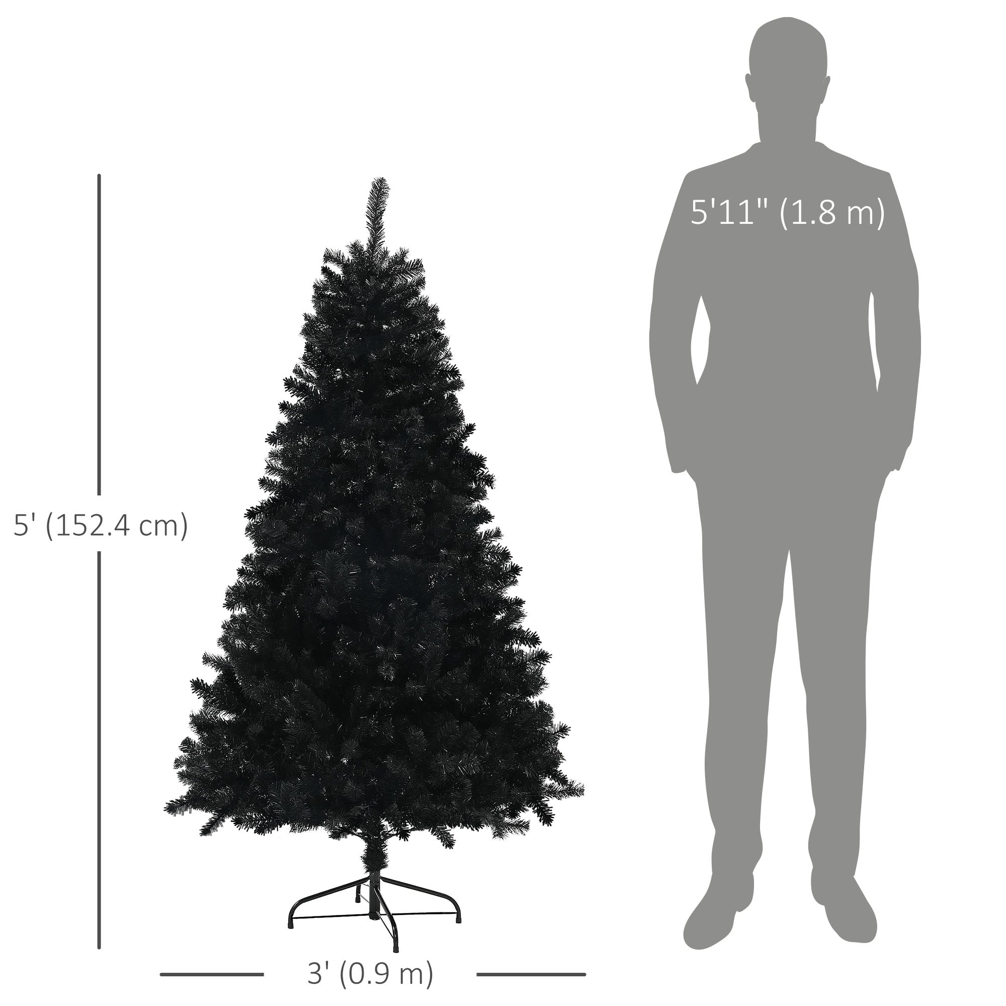 5ft Artificial Christmas Tree - Black Hinged 700 Tips-Home Furnishings > Holiday & Seasonal > Christmas Trees > Artificial Christmas Trees-DECOROLALA
