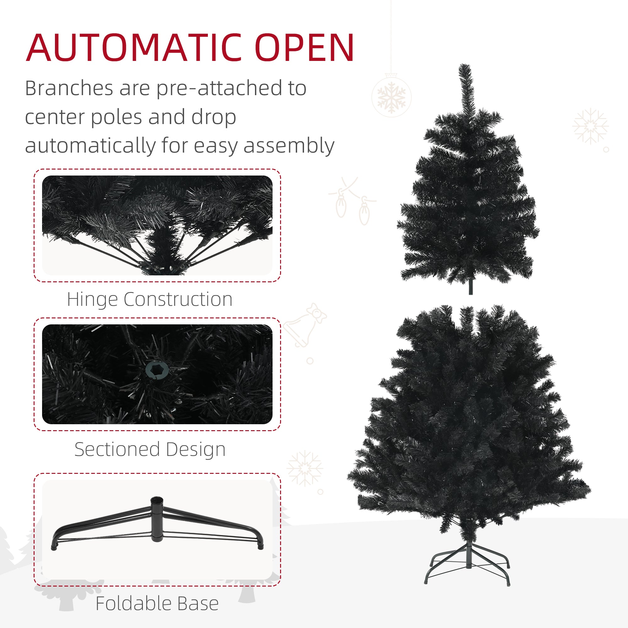 5ft Artificial Christmas Tree - Black Hinged 700 Tips-Home Furnishings > Holiday & Seasonal > Christmas Trees > Artificial Christmas Trees-DECOROLALA