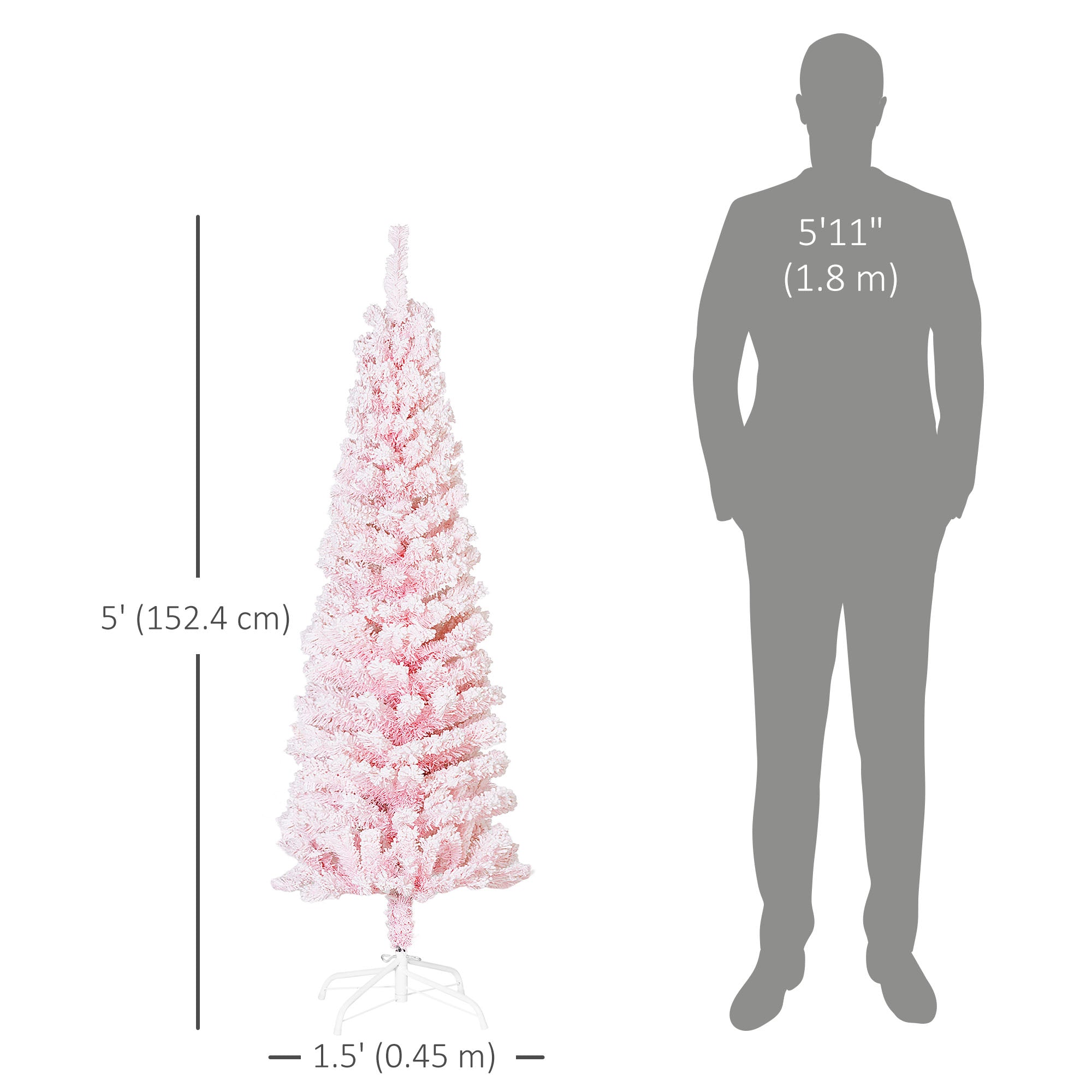 5ft Flocked Pencil Christmas Tree - Pink Realistic Tips-Home Furnishings > Holiday & Seasonal > Christmas Trees > Pencil Christmas Trees-DECOROLALA