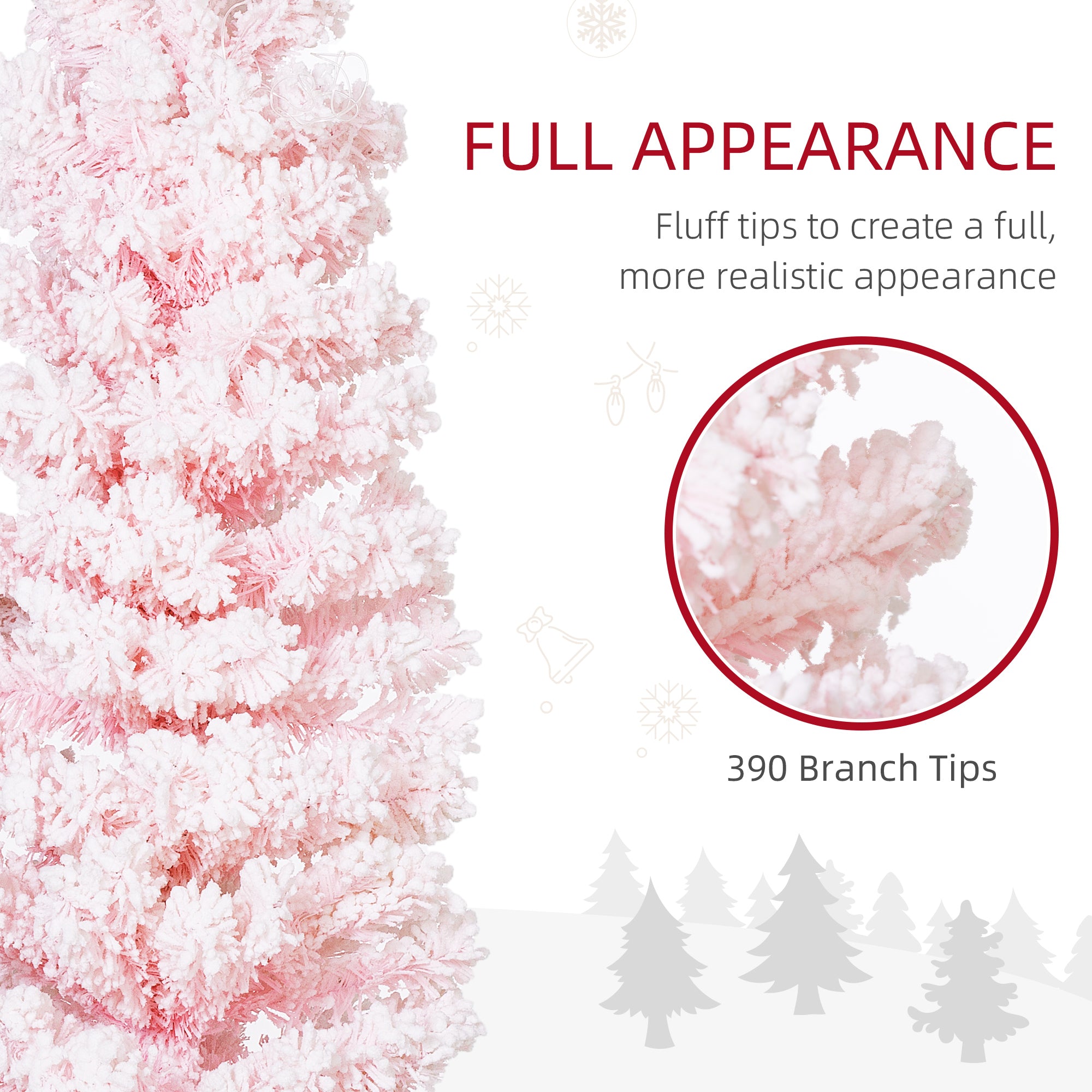 5ft Flocked Pencil Christmas Tree - Pink Realistic Tips-Home Furnishings > Holiday & Seasonal > Christmas Trees > Pencil Christmas Trees-DECOROLALA