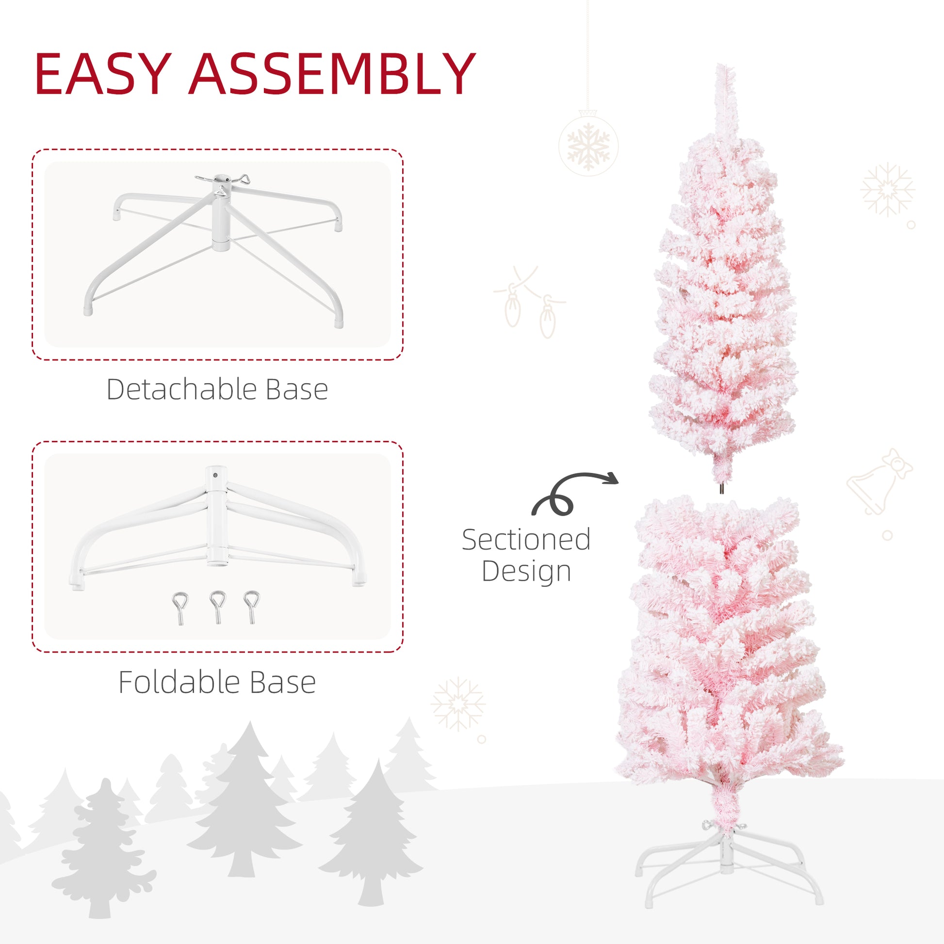 5ft Flocked Pencil Christmas Tree - Pink Realistic Tips-Home Furnishings > Holiday & Seasonal > Christmas Trees > Pencil Christmas Trees-DECOROLALA