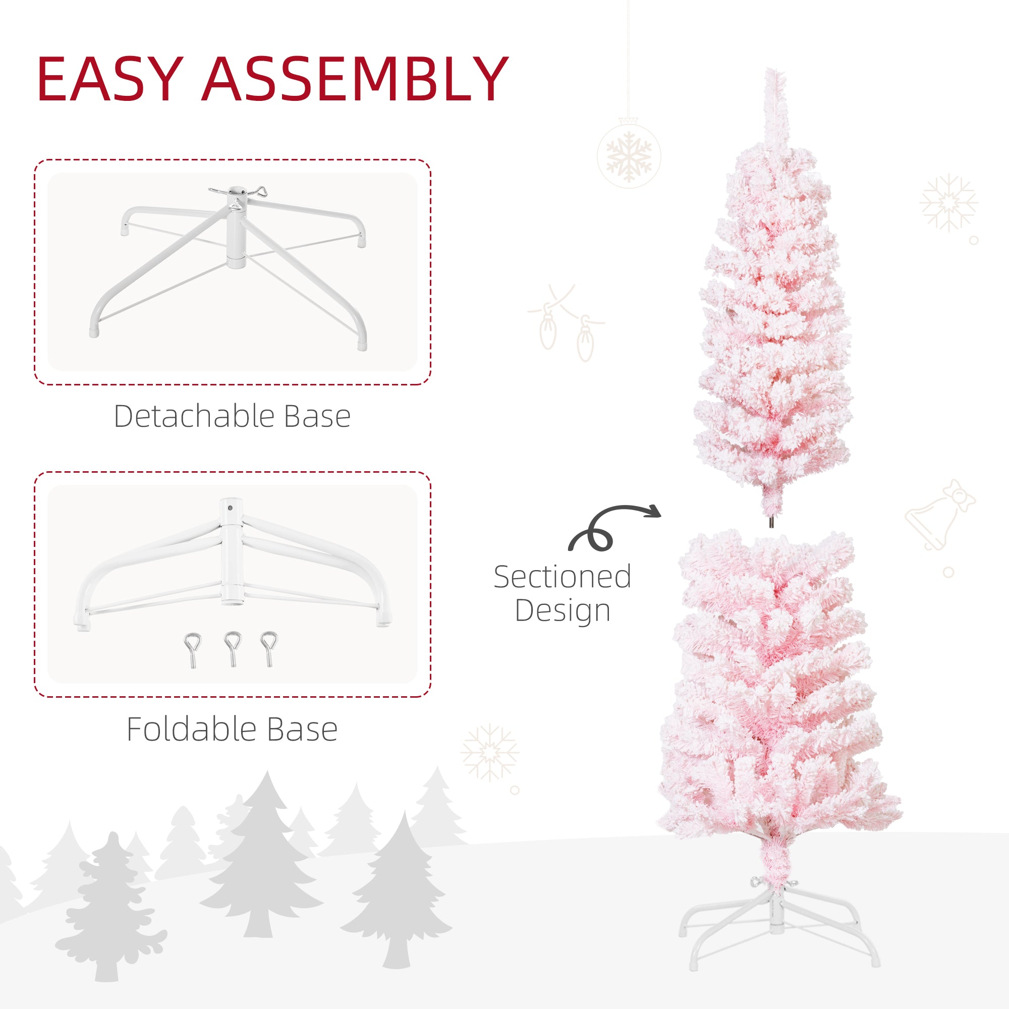5ft Flocked Pencil Christmas Tree - Pink Realistic Tips-Home Furnishings > Holiday & Seasonal > Christmas Trees > Pencil Christmas Trees-DECOROLALA