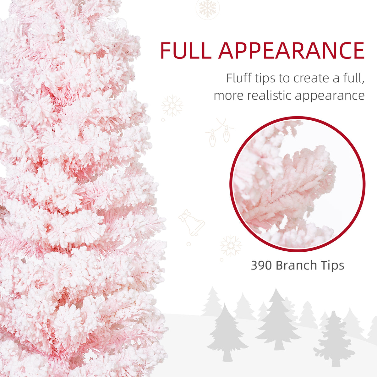 5ft Flocked Pencil Christmas Tree - Pink Realistic Tips-Home Furnishings > Holiday & Seasonal > Christmas Trees > Pencil Christmas Trees-DECOROLALA