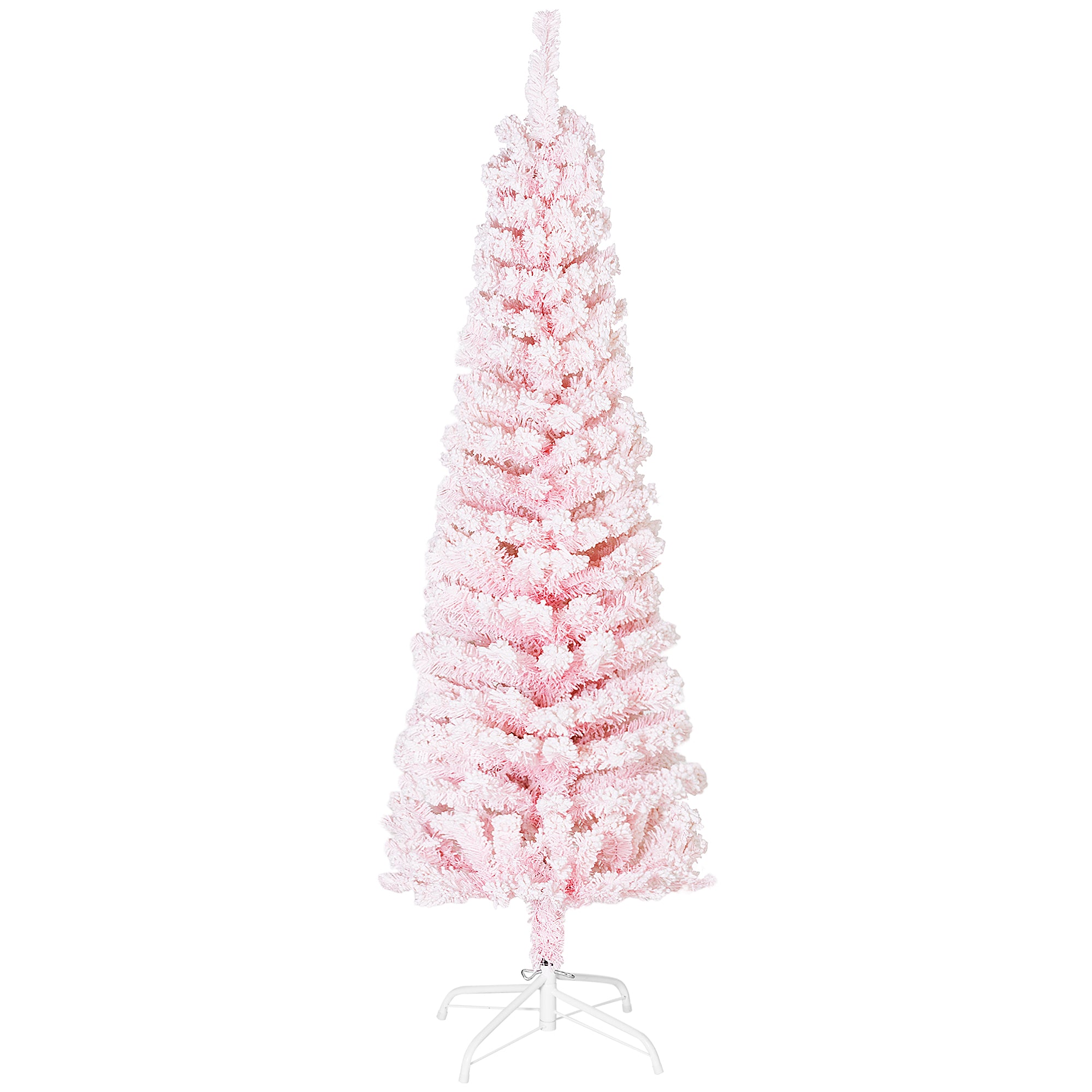 5ft Flocked Pencil Christmas Tree - Pink Realistic Tips-Home Furnishings > Holiday & Seasonal > Christmas Trees > Pencil Christmas Trees-DECOROLALA