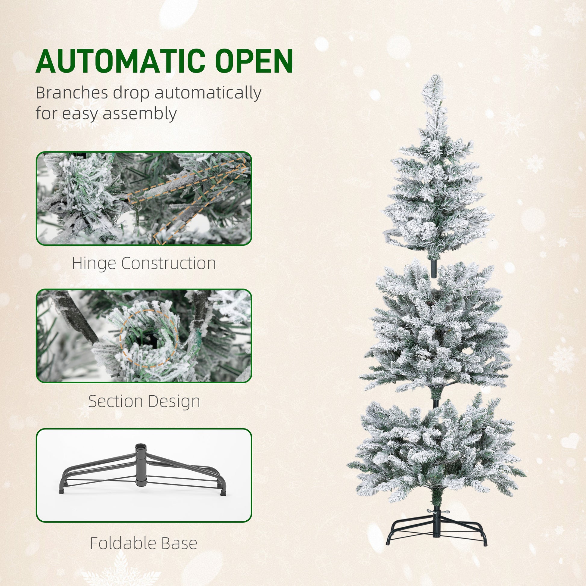 5ft Flocked Pencil Christmas Tree - Pre-lit Dual Color LED-Home Furnishings > Holiday & Seasonal > Christmas Trees > Flocked Christmas Trees-DECOROLALA