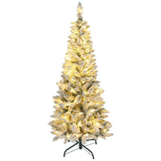 5ft Flocked Pencil Christmas Tree - Pre-lit Dual Color LED-Home Furnishings > Holiday & Seasonal > Christmas Trees > Flocked Christmas Trees-DECOROLALA