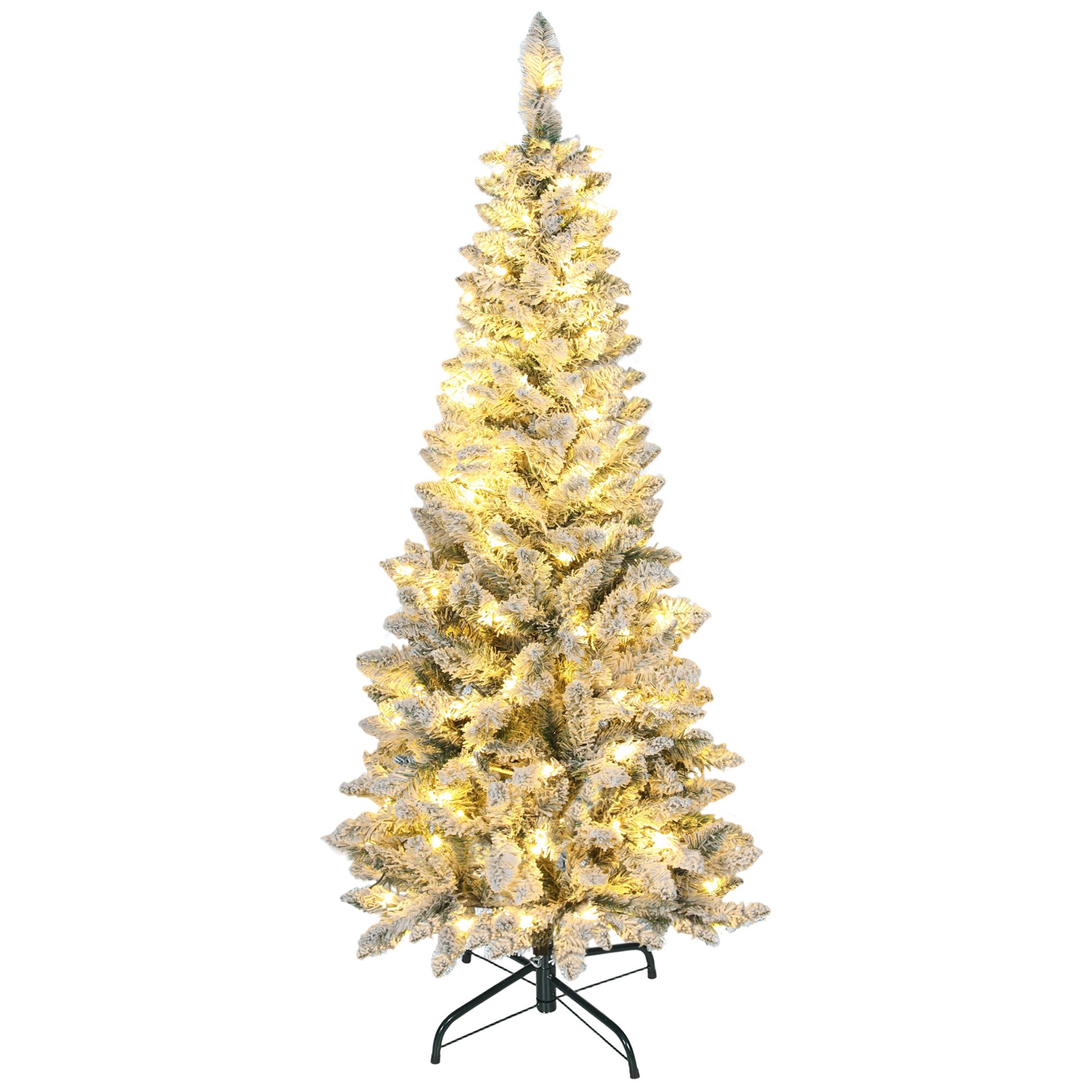 5ft Flocked Pencil Christmas Tree - Pre-lit Dual Color LED-Home Furnishings > Holiday & Seasonal > Christmas Trees > Flocked Christmas Trees-DECOROLALA