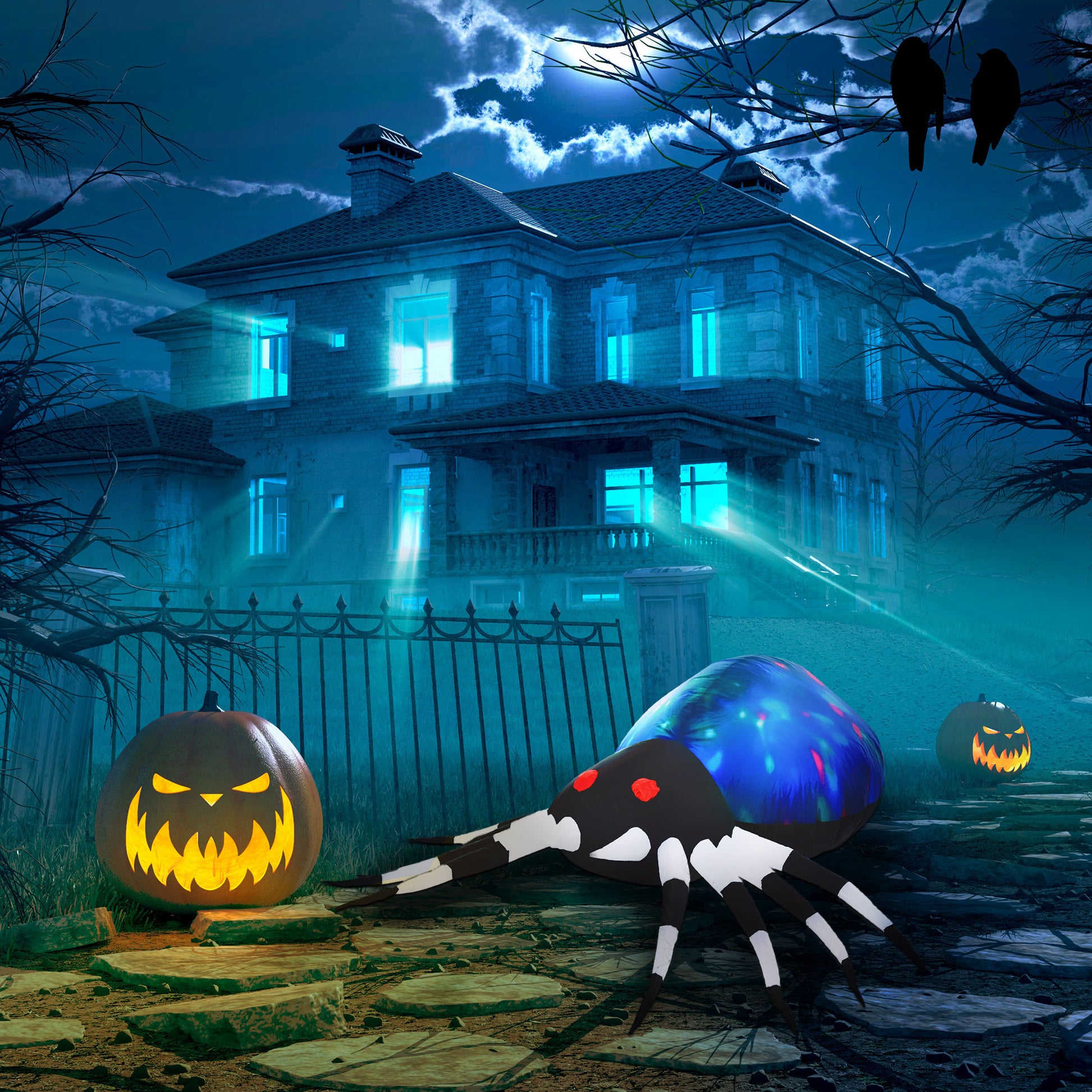 5ft Halloween Giant Spider LED Inflatable Decoration-Home Furnishings > Holiday & Seasonal > Halloween Decorations-DECOROLALA