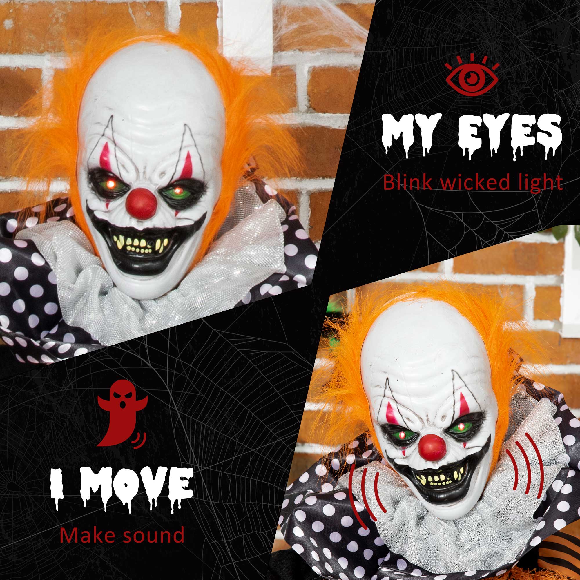 5ft Life Size Animated Talking Halloween Circus Clown-Home Furnishings > Holiday & Seasonal > Halloween Decorations-DECOROLALA