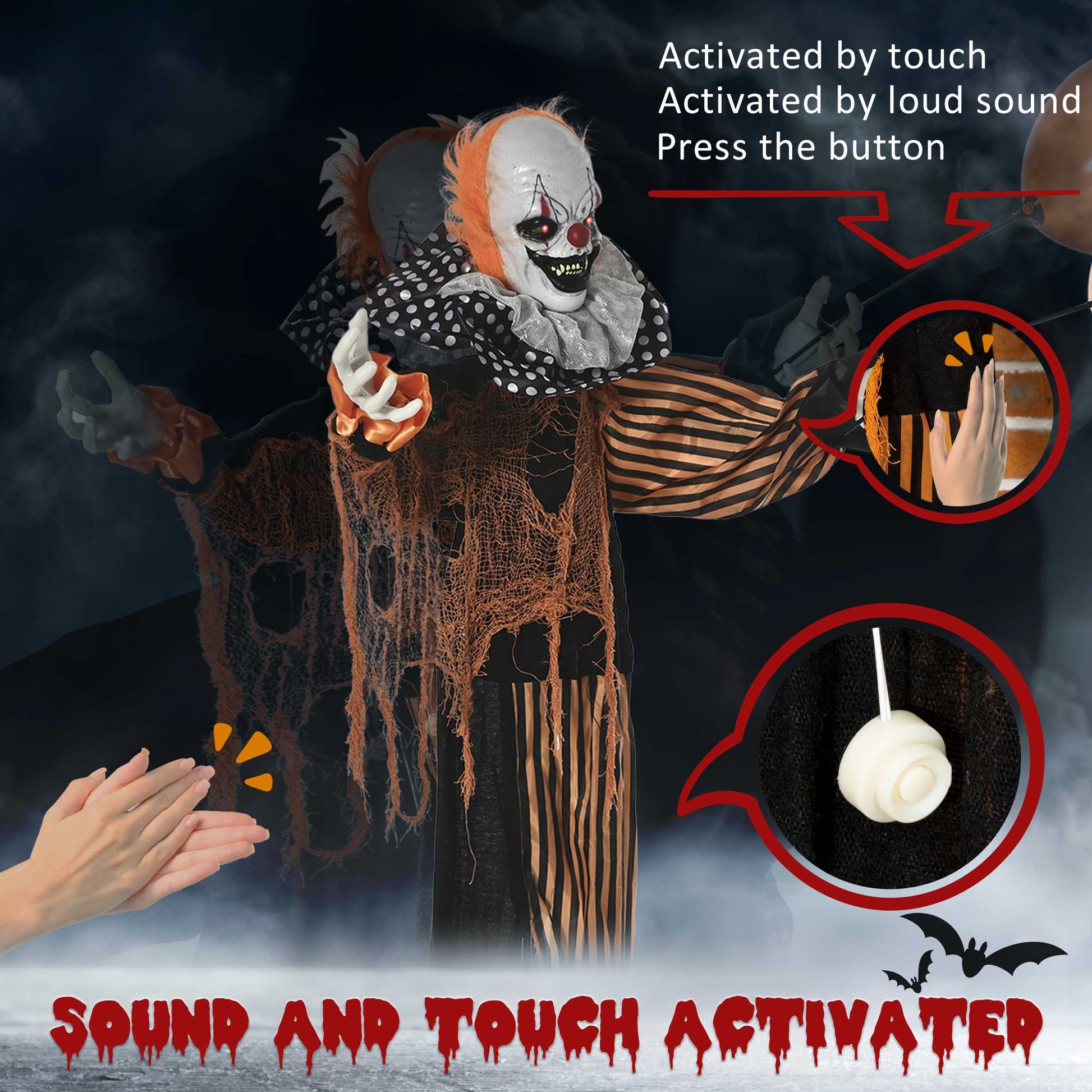 5ft Life Size Animated Talking Halloween Circus Clown-Home Furnishings > Holiday & Seasonal > Halloween Decorations-DECOROLALA