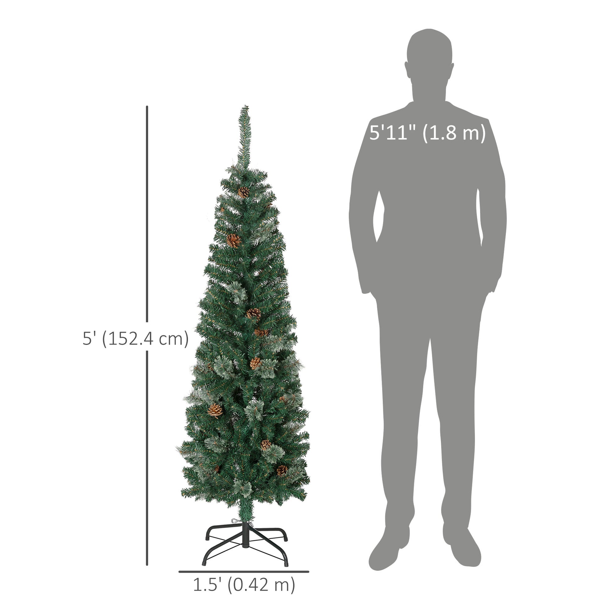 5ft Pencil Christmas Tree with Pine Cones - Green-Home Furnishings > Holiday & Seasonal > Christmas Trees > Pencil Christmas Trees-DECOROLALA