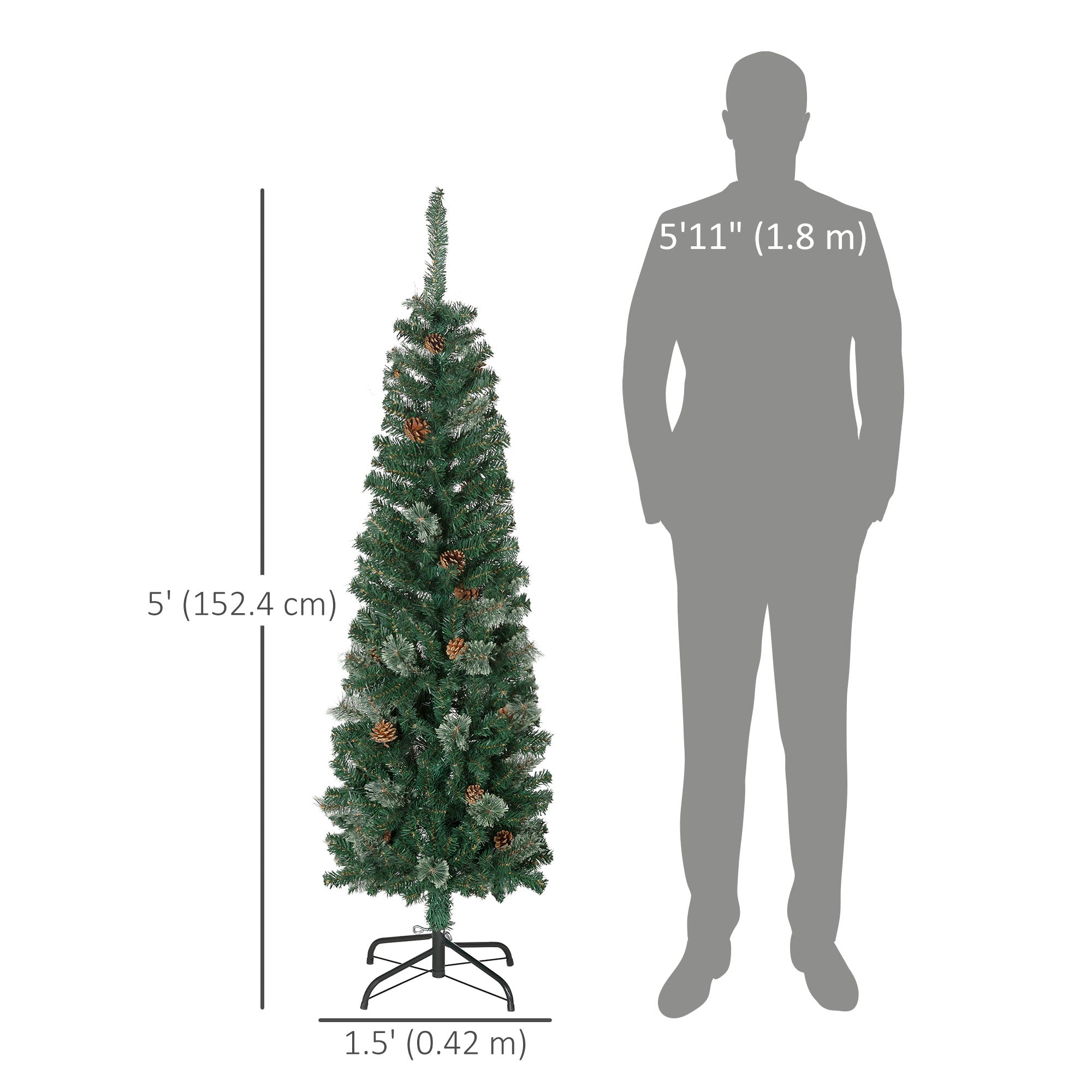 5ft Pencil Christmas Tree with Pine Cones - Green-Home Furnishings > Holiday & Seasonal > Christmas Trees > Pencil Christmas Trees-DECOROLALA