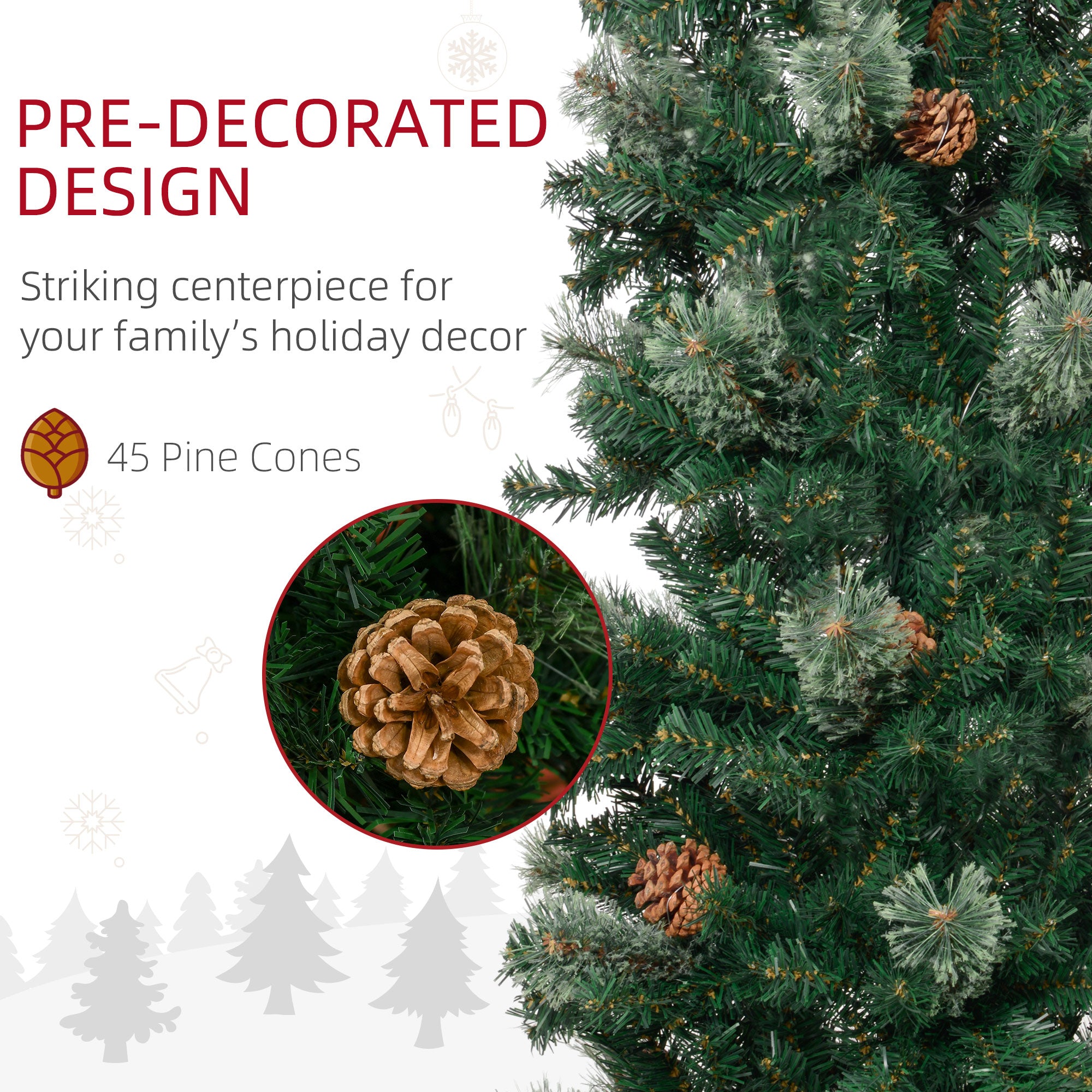 5ft Pencil Christmas Tree with Pine Cones - Green-Home Furnishings > Holiday & Seasonal > Christmas Trees > Pencil Christmas Trees-DECOROLALA