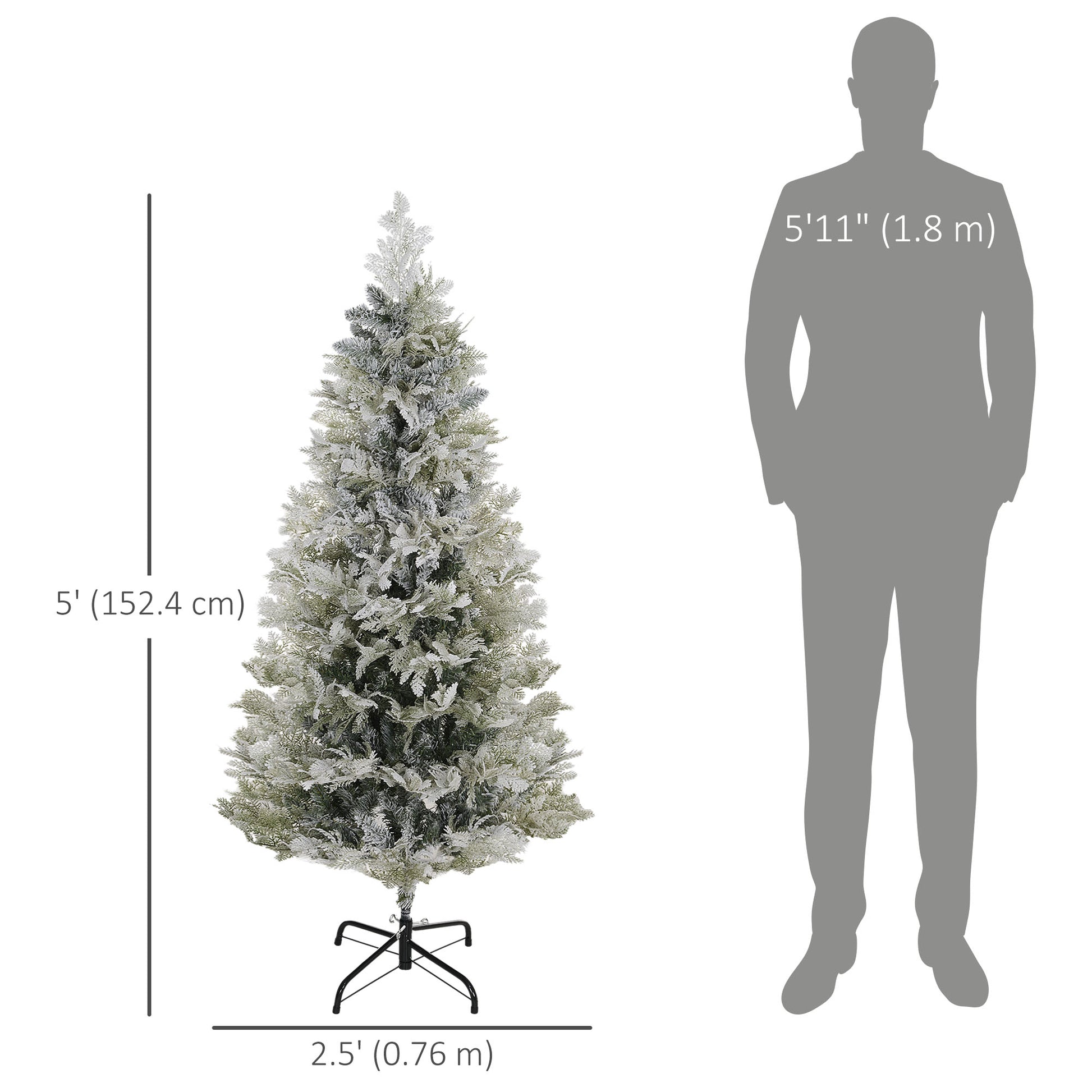 5ft Pencil Snow Flocked Artificial Christmas Tree - Green-Home Furnishings > Holiday & Seasonal > Christmas Trees > Pencil Christmas Trees-DECOROLALA