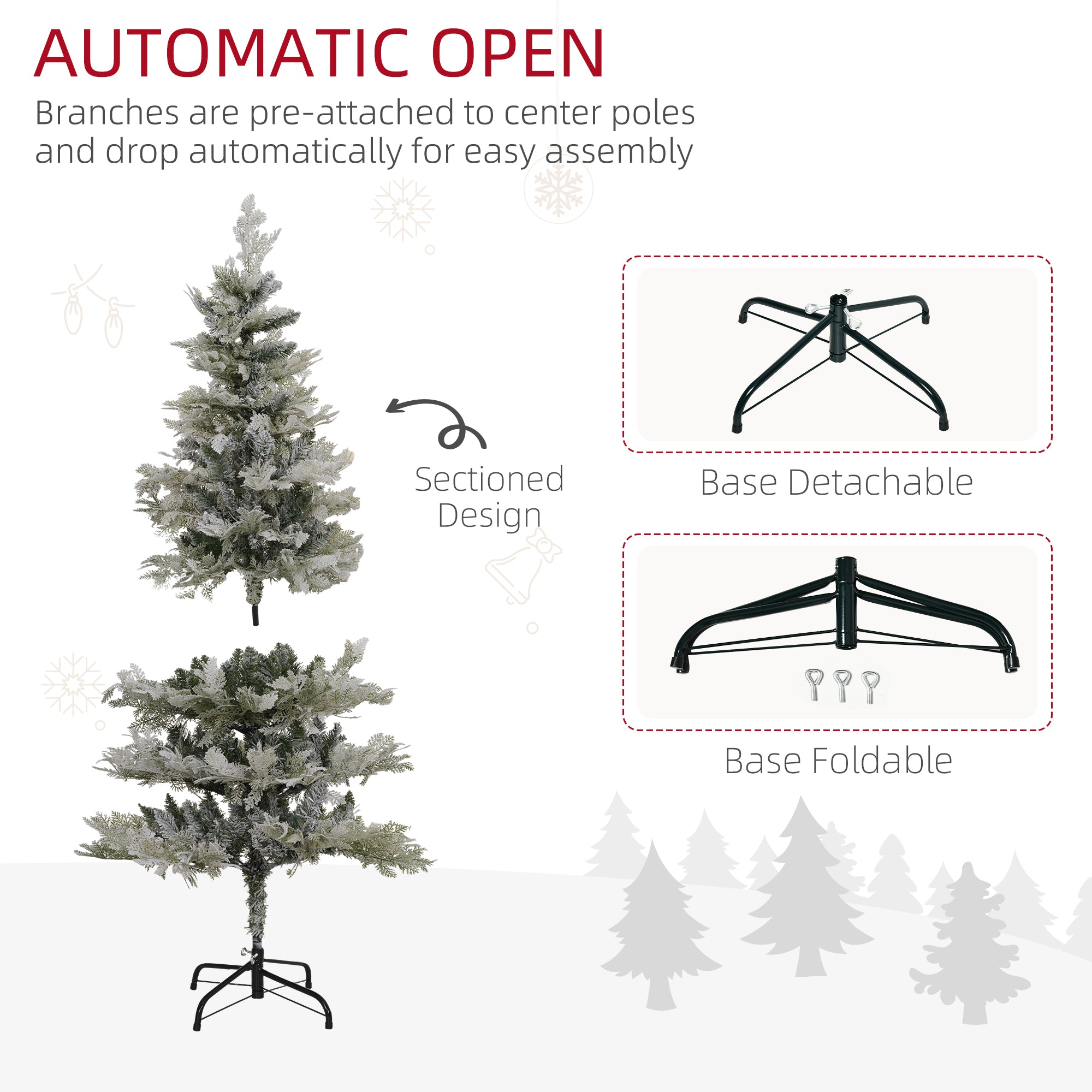 5ft Pencil Snow Flocked Artificial Christmas Tree - Green-Home Furnishings > Holiday & Seasonal > Christmas Trees > Pencil Christmas Trees-DECOROLALA