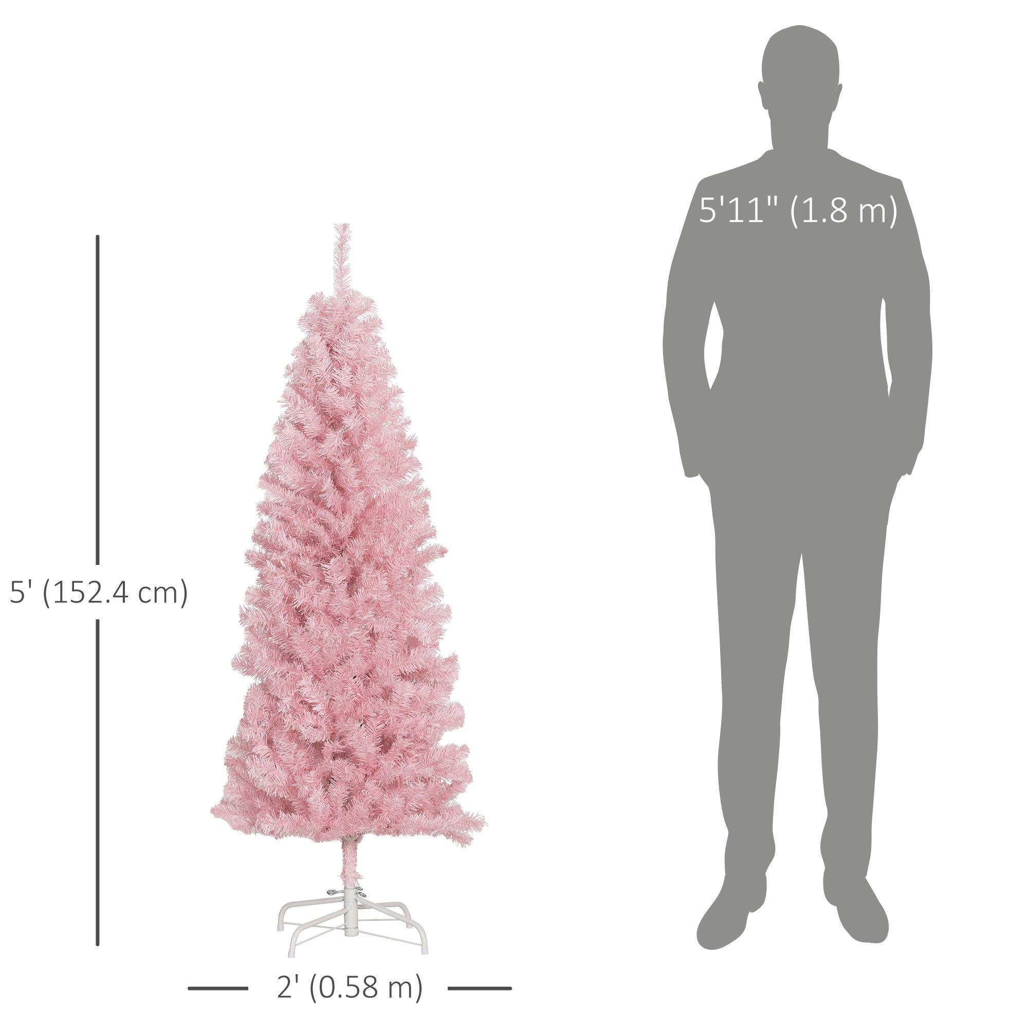 5ft Pink Pencil Artificial Christmas Tree - 408 Tips-Home Furnishings > Holiday & Seasonal > Christmas Trees > Pencil Christmas Trees-DECOROLALA