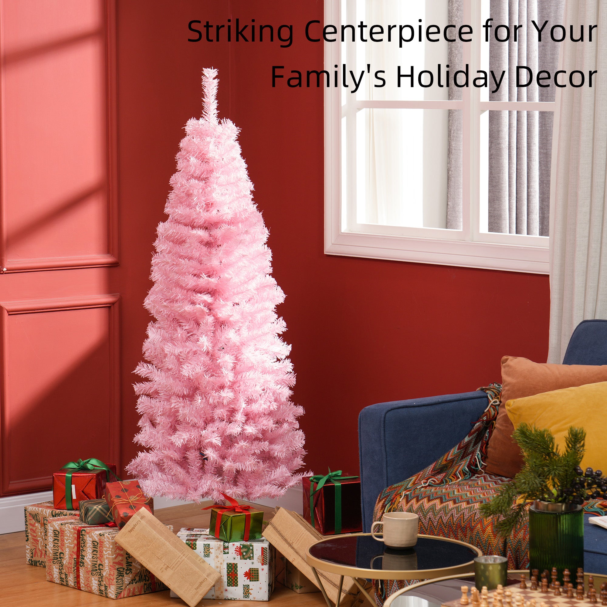 5ft Pink Pencil Artificial Christmas Tree - 408 Tips-Home Furnishings > Holiday & Seasonal > Christmas Trees > Pencil Christmas Trees-DECOROLALA