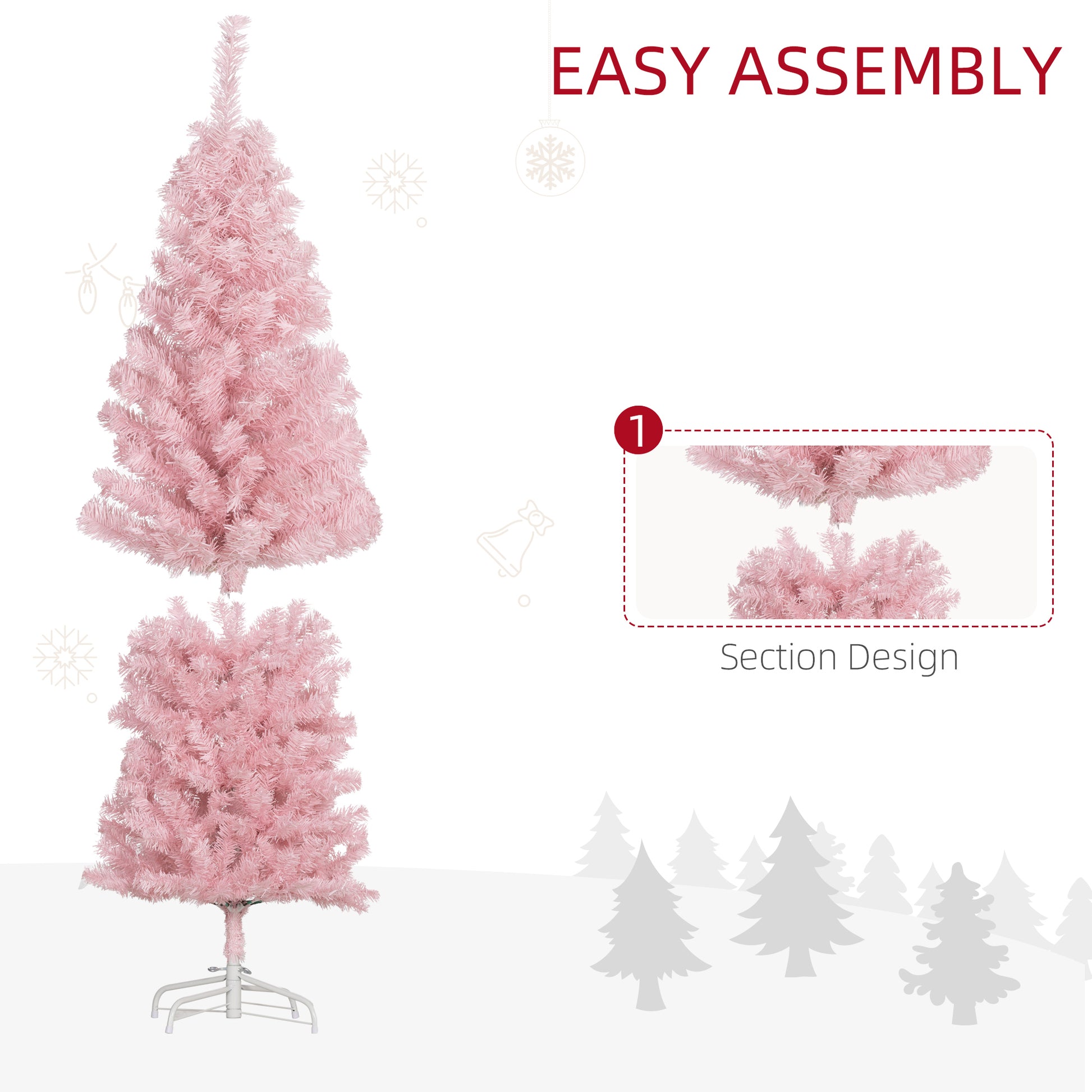 5ft Pink Pencil Artificial Christmas Tree - 408 Tips-Home Furnishings > Holiday & Seasonal > Christmas Trees > Pencil Christmas Trees-DECOROLALA