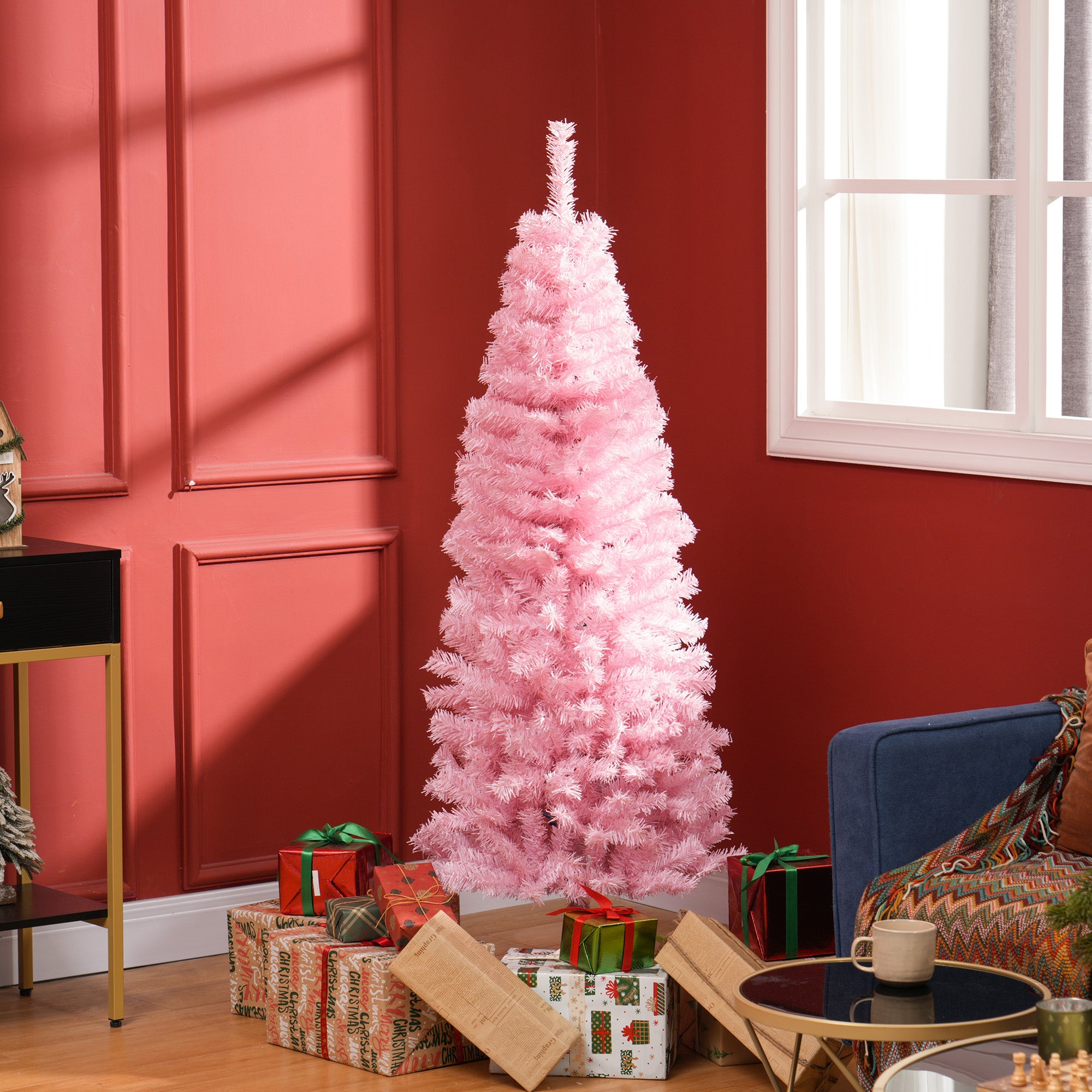 5ft Pink Pencil Artificial Christmas Tree - 408 Tips-Home Furnishings > Holiday & Seasonal > Christmas Trees > Pencil Christmas Trees-DECOROLALA