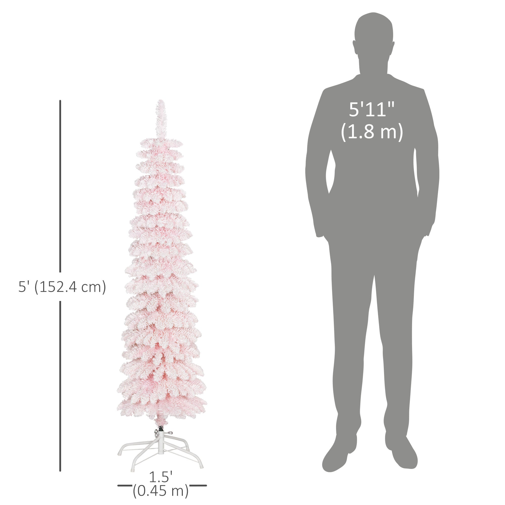5ft Pink Snow-Flocked Slim Pencil Christmas Tree-Home Furnishings > Holiday & Seasonal > Christmas Trees > Pencil Christmas Trees-DECOROLALA
