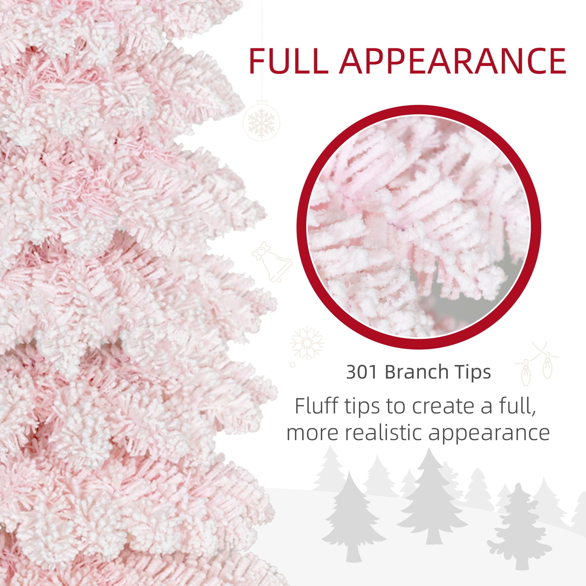 5ft Pink Snow-Flocked Slim Pencil Christmas Tree-Home Furnishings > Holiday & Seasonal > Christmas Trees > Pencil Christmas Trees-DECOROLALA