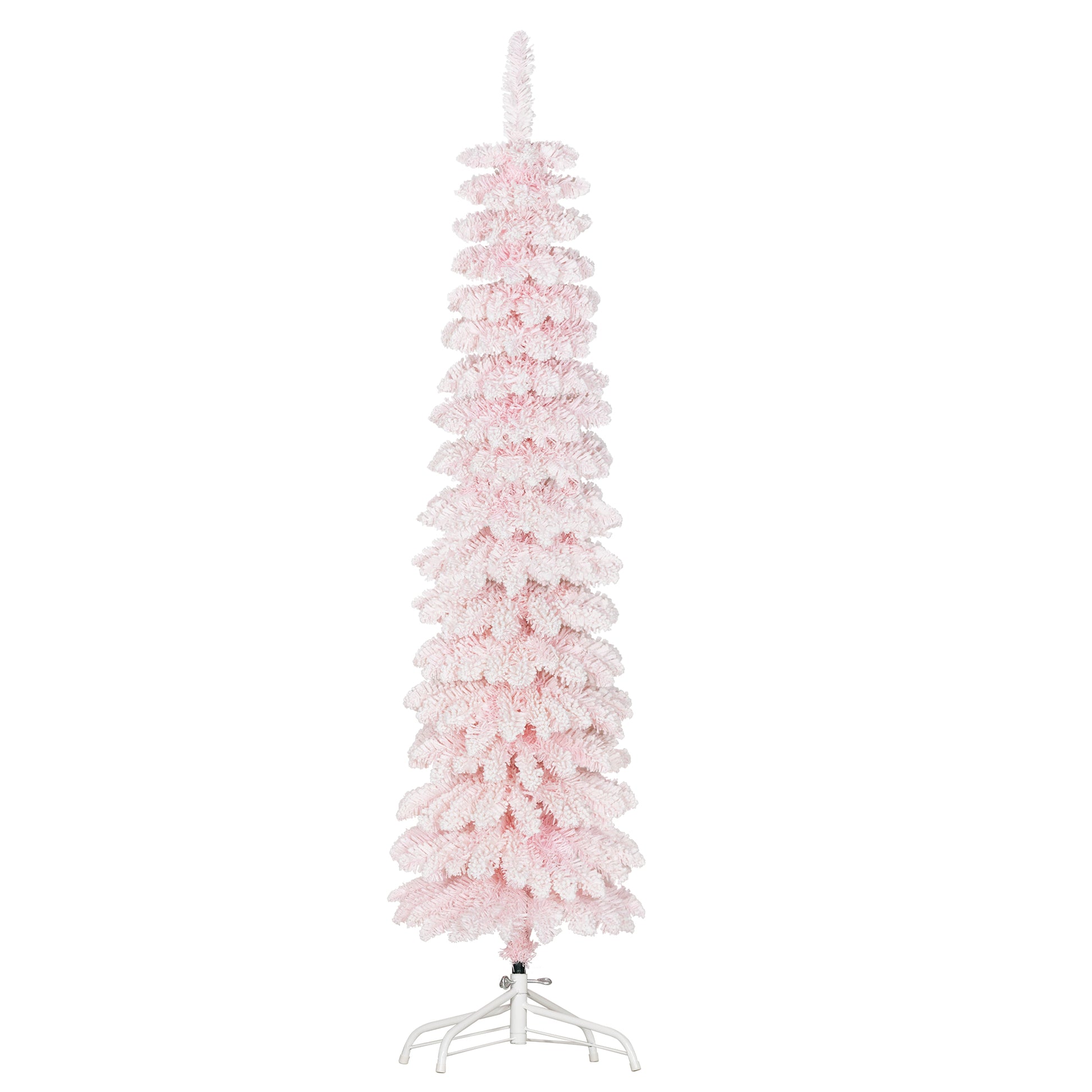 5ft Pink Snow-Flocked Slim Pencil Christmas Tree-Home Furnishings > Holiday & Seasonal > Christmas Trees > Pencil Christmas Trees-DECOROLALA