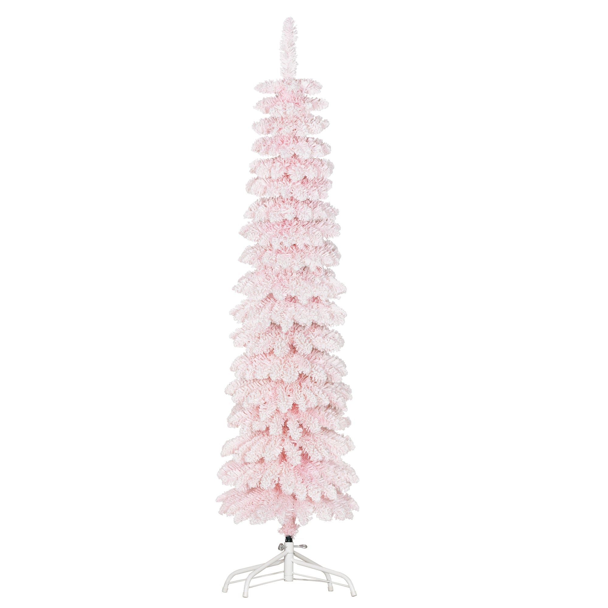 5ft Pink Snow-Flocked Slim Pencil Christmas Tree-Home Furnishings > Holiday & Seasonal > Christmas Trees > Pencil Christmas Trees-DECOROLALA