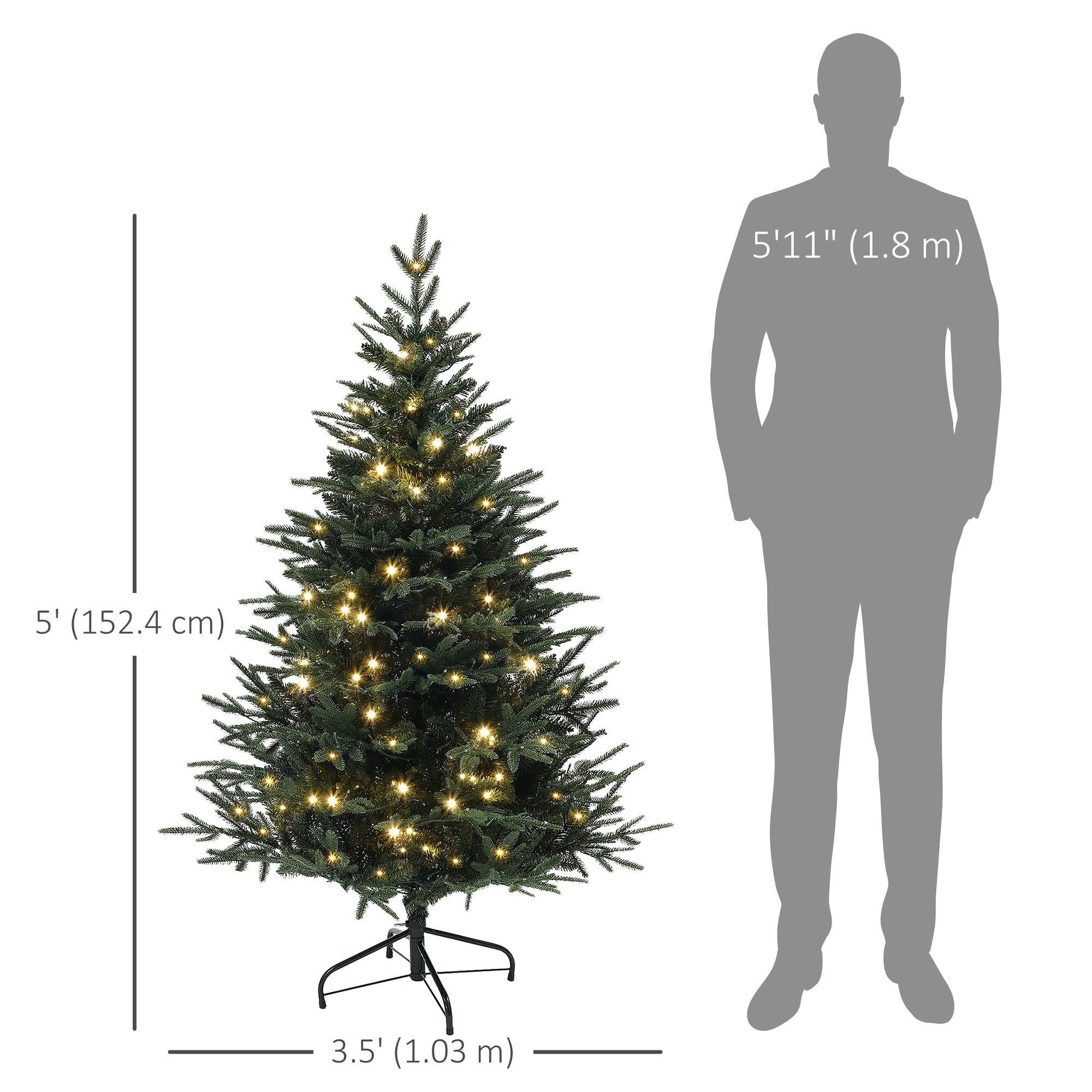 5ft Prelit Artificial Christmas Tree - Green 200 LED Lights-Home Furnishings > Holiday & Seasonal > Christmas Trees > Pre Lit Christmas Trees-DECOROLALA