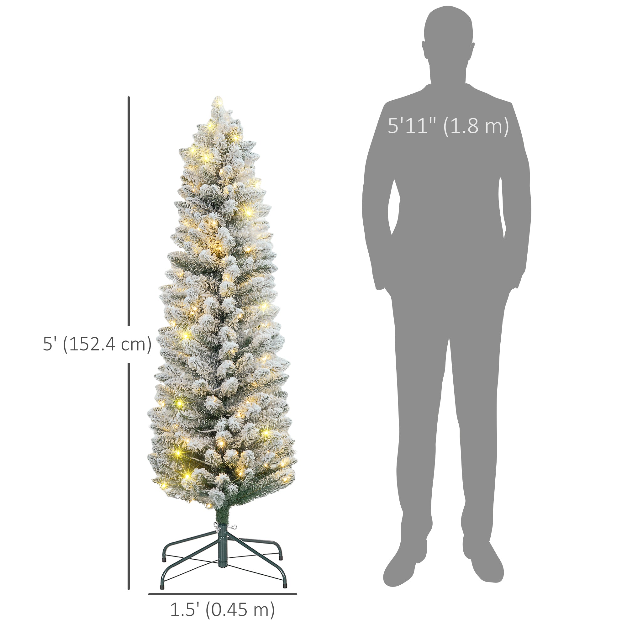 5ft Prelit Pencil Christmas Tree - Snow Flocked 120 LED-Home Furnishings > Holiday & Seasonal > Christmas Trees > Pre Lit Christmas Trees-DECOROLALA