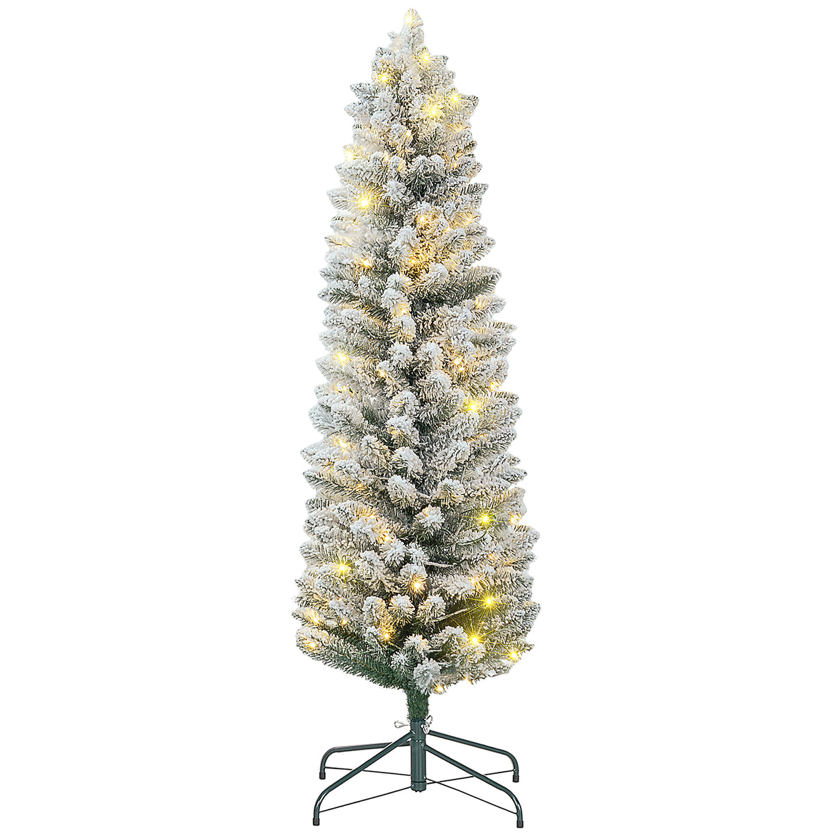5ft Prelit Pencil Christmas Tree - Snow Flocked 120 LED-Home Furnishings > Holiday & Seasonal > Christmas Trees > Pre Lit Christmas Trees-DECOROLALA