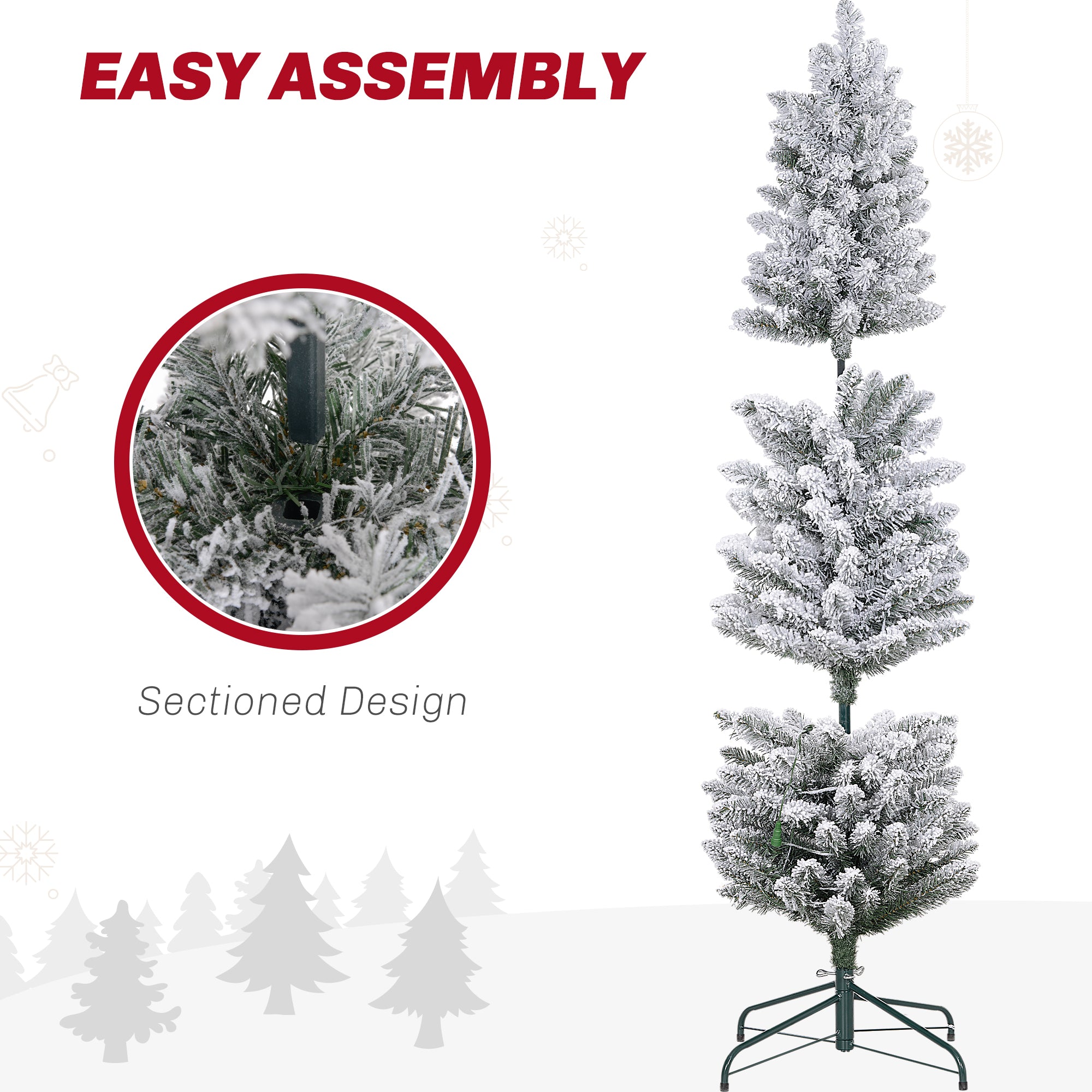 5ft Prelit Pencil Christmas Tree - Snow Flocked 120 LED-Home Furnishings > Holiday & Seasonal > Christmas Trees > Pre Lit Christmas Trees-DECOROLALA