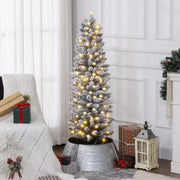 5ft Prelit Pencil Christmas Tree - Snow Flocked 120 LED-Home Furnishings > Holiday & Seasonal > Christmas Trees > Pre Lit Christmas Trees-DECOROLALA