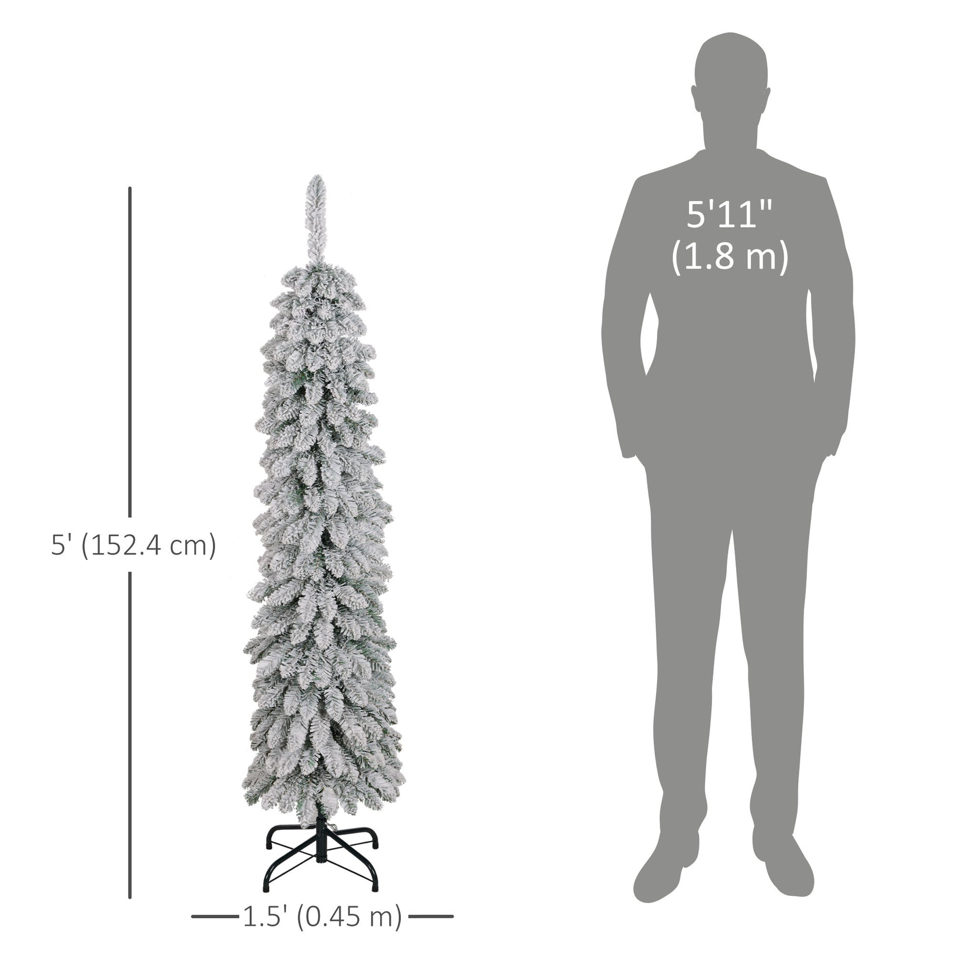 5ft Snow-Flocked Slim Pencil Artificial Christmas Tree-Home Furnishings > Holiday & Seasonal > Christmas Trees > Pencil Christmas Trees-DECOROLALA