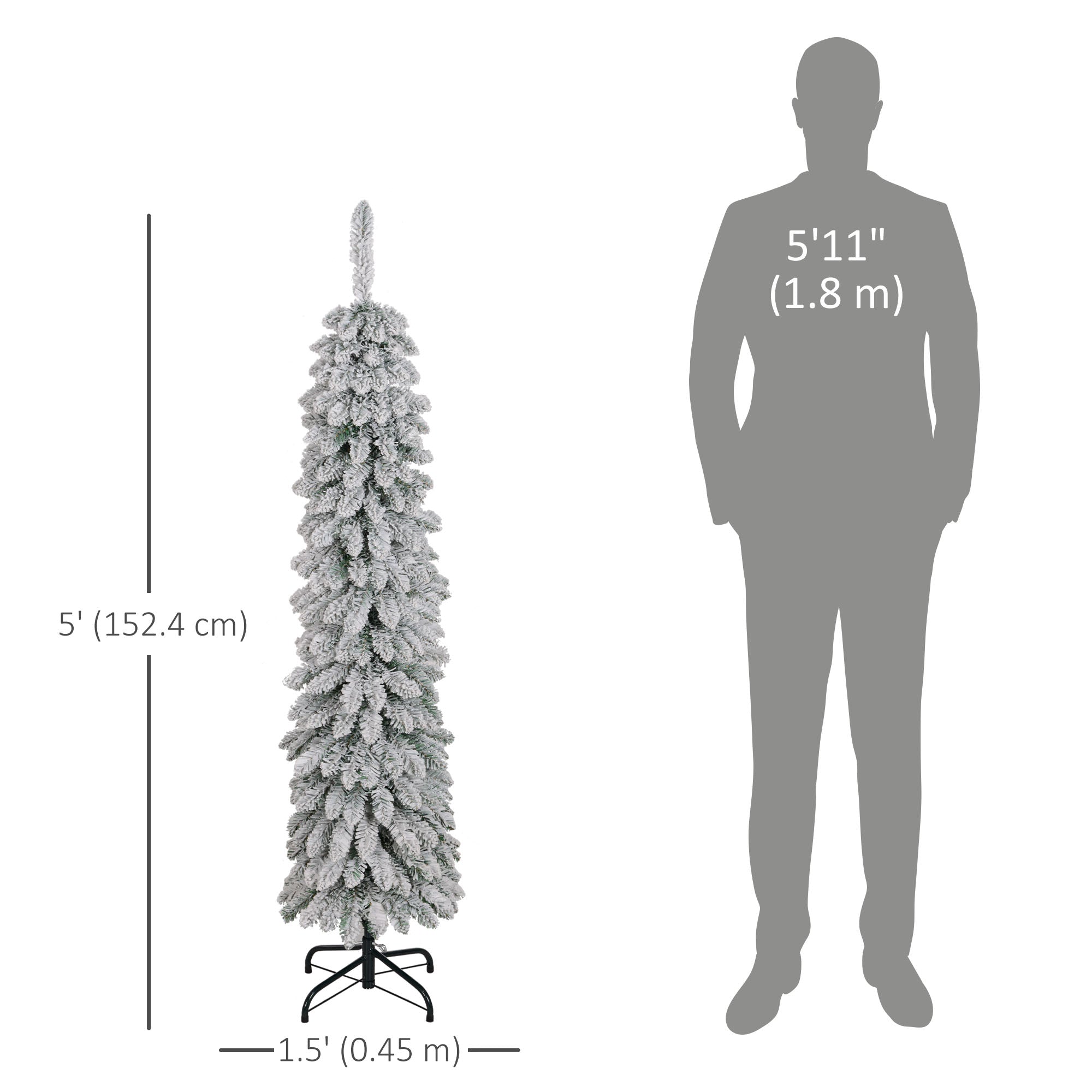 5ft Snow-Flocked Slim Pencil Artificial Christmas Tree-Home Furnishings > Holiday & Seasonal > Christmas Trees > Pencil Christmas Trees-DECOROLALA