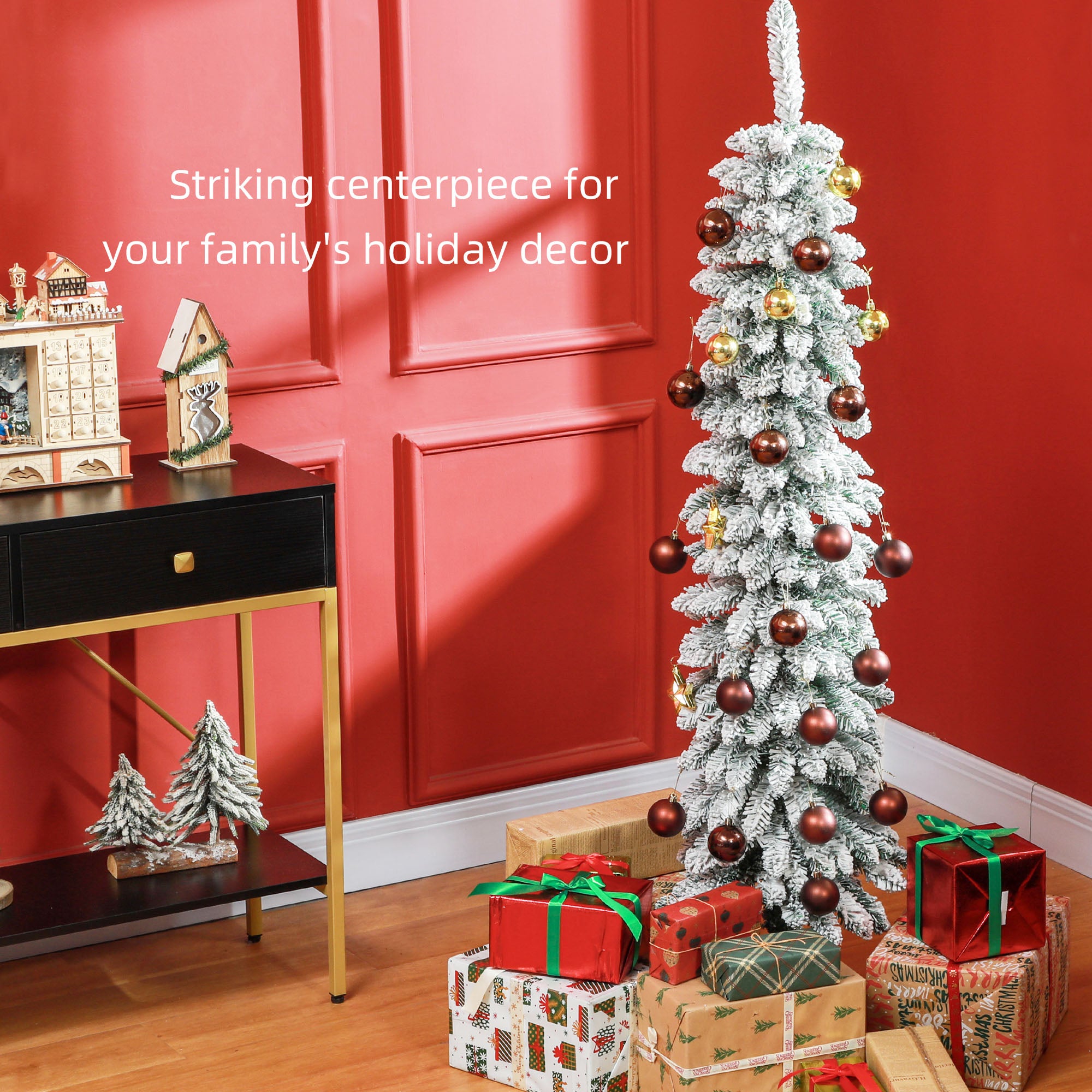 5ft Snow-Flocked Slim Pencil Artificial Christmas Tree-Home Furnishings > Holiday & Seasonal > Christmas Trees > Pencil Christmas Trees-DECOROLALA