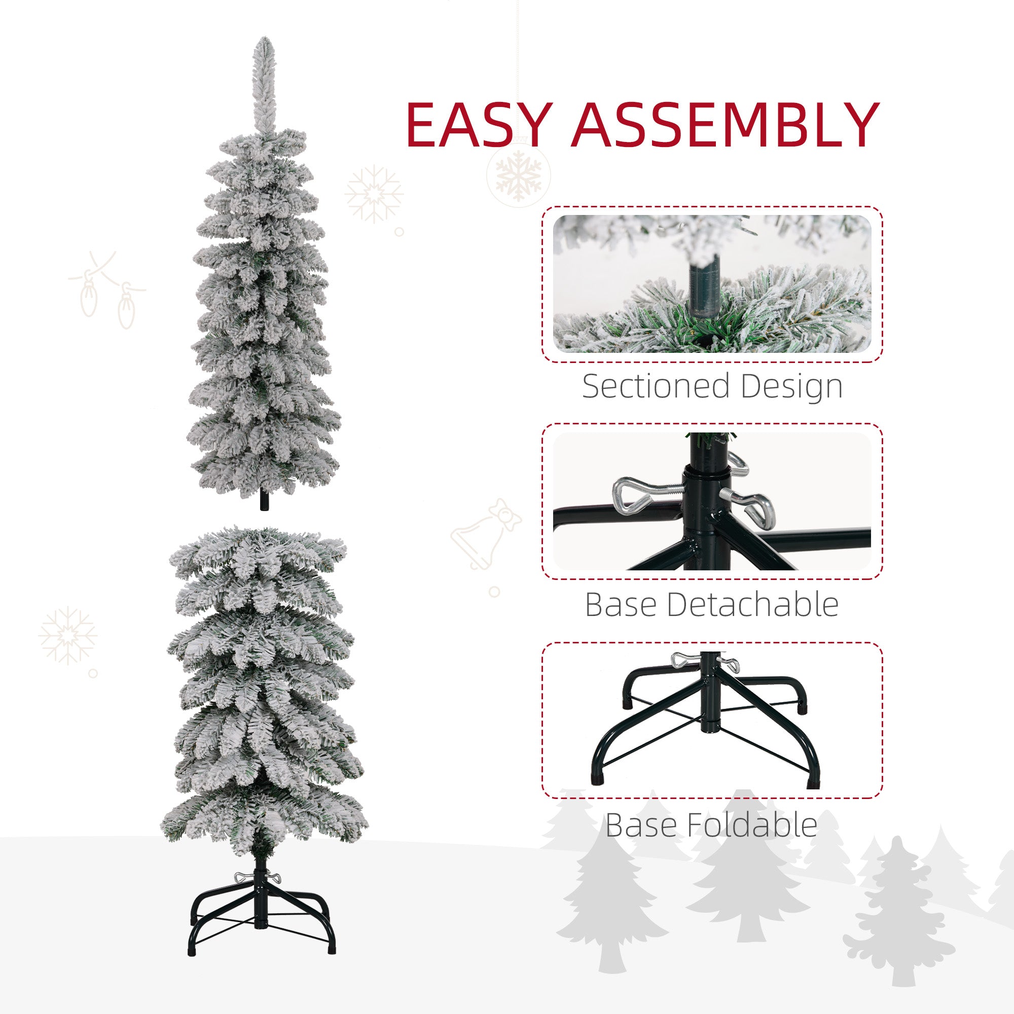 5ft Snow-Flocked Slim Pencil Artificial Christmas Tree-Home Furnishings > Holiday & Seasonal > Christmas Trees > Pencil Christmas Trees-DECOROLALA
