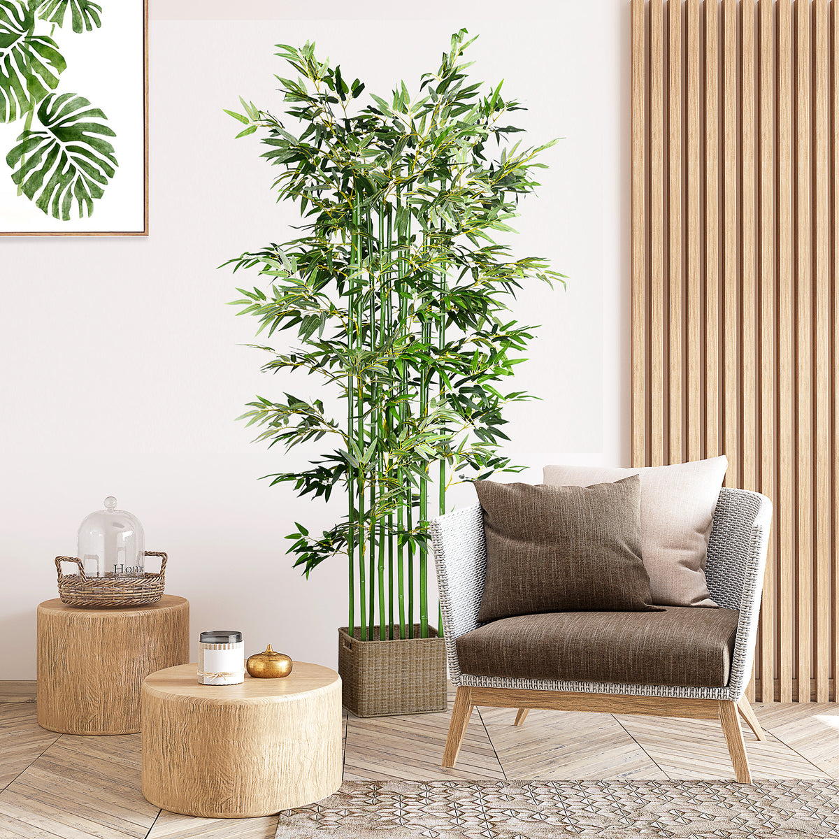5ft Tall Artificial Bamboo Tree, Decorative Faux Plant with Pine Wood Base for Indoor Home Office Decor-Artificial Trees-DECOROLALA