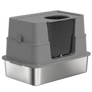 XL Stainless Steel Litter Box w/ 100° Flip Top, Scoop, Side Top Dual Entry, Odor Free, Easy Cleaning, Anti Leakage