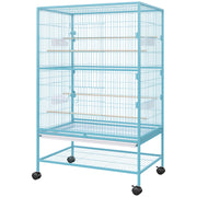 52'' Large Rolling Steel Bird Cage Bird House with Rolling Stand, Storage Shelf, Wood Perch, Food Container, Light Blue